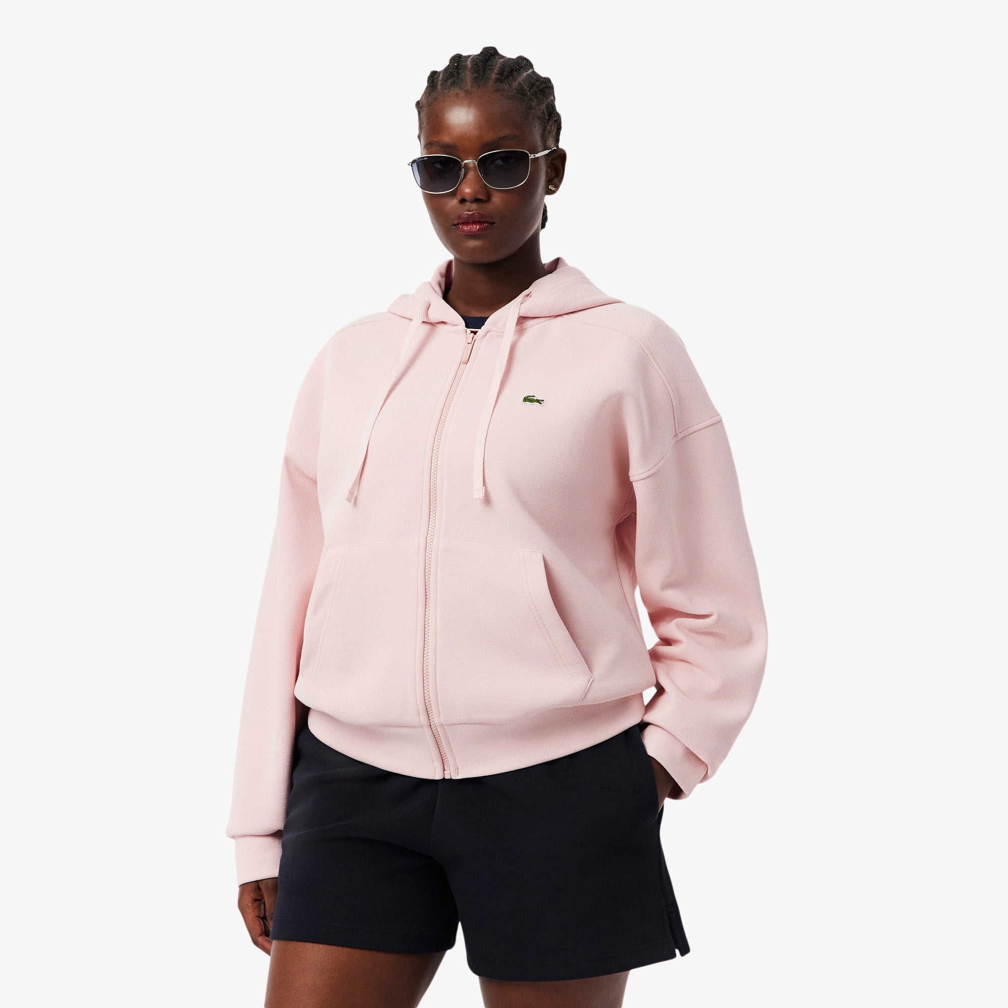 Women's Zip-Up Piqué Hoodie - Light Pink