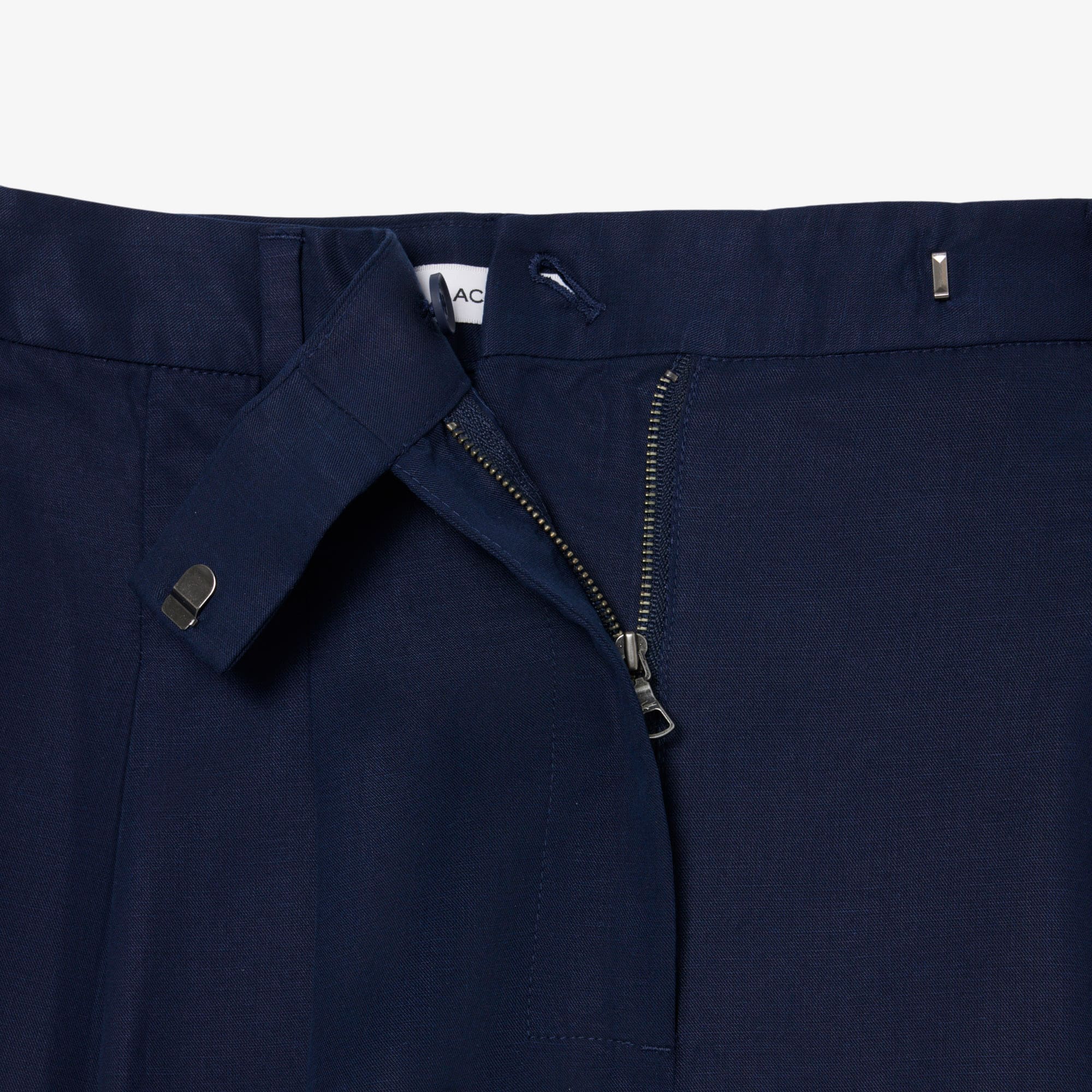 Oversized Fluid Linen Blend Bermuda Shorts - Navy Blue