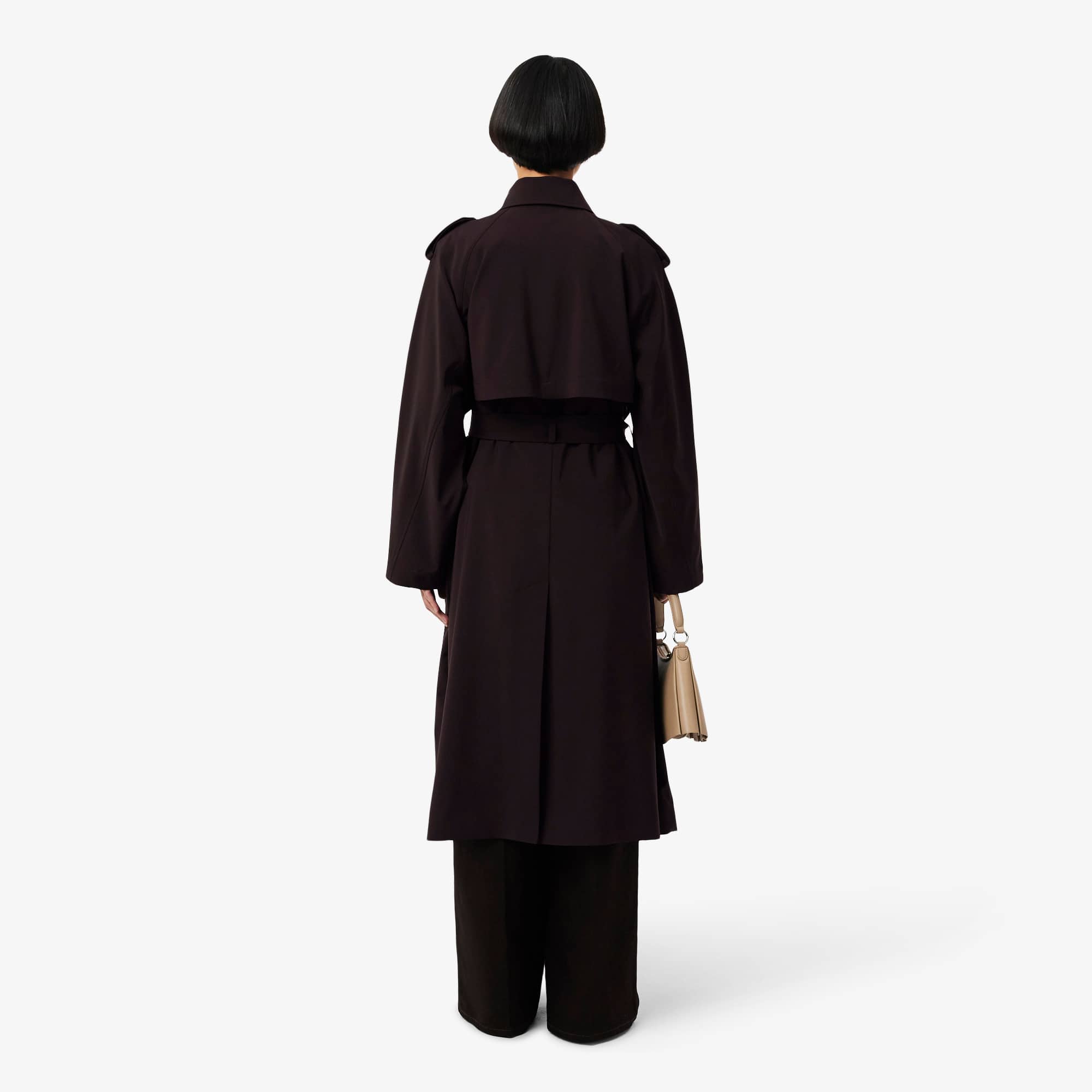 Oversized Wool Blend Trench Coat - Brown