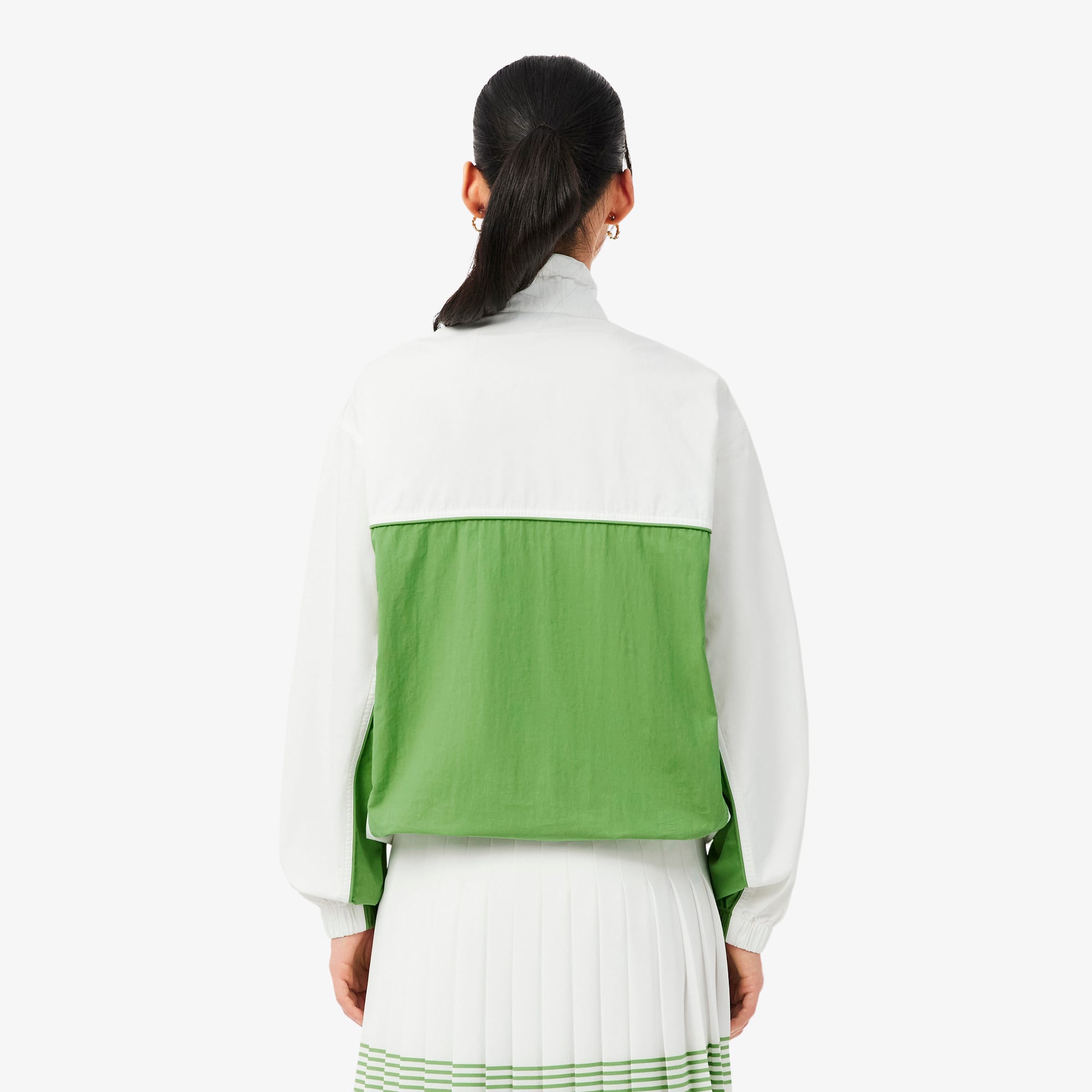 Relaxed Fit Zipped Cotton Twill Jacket - Blanc / Vert