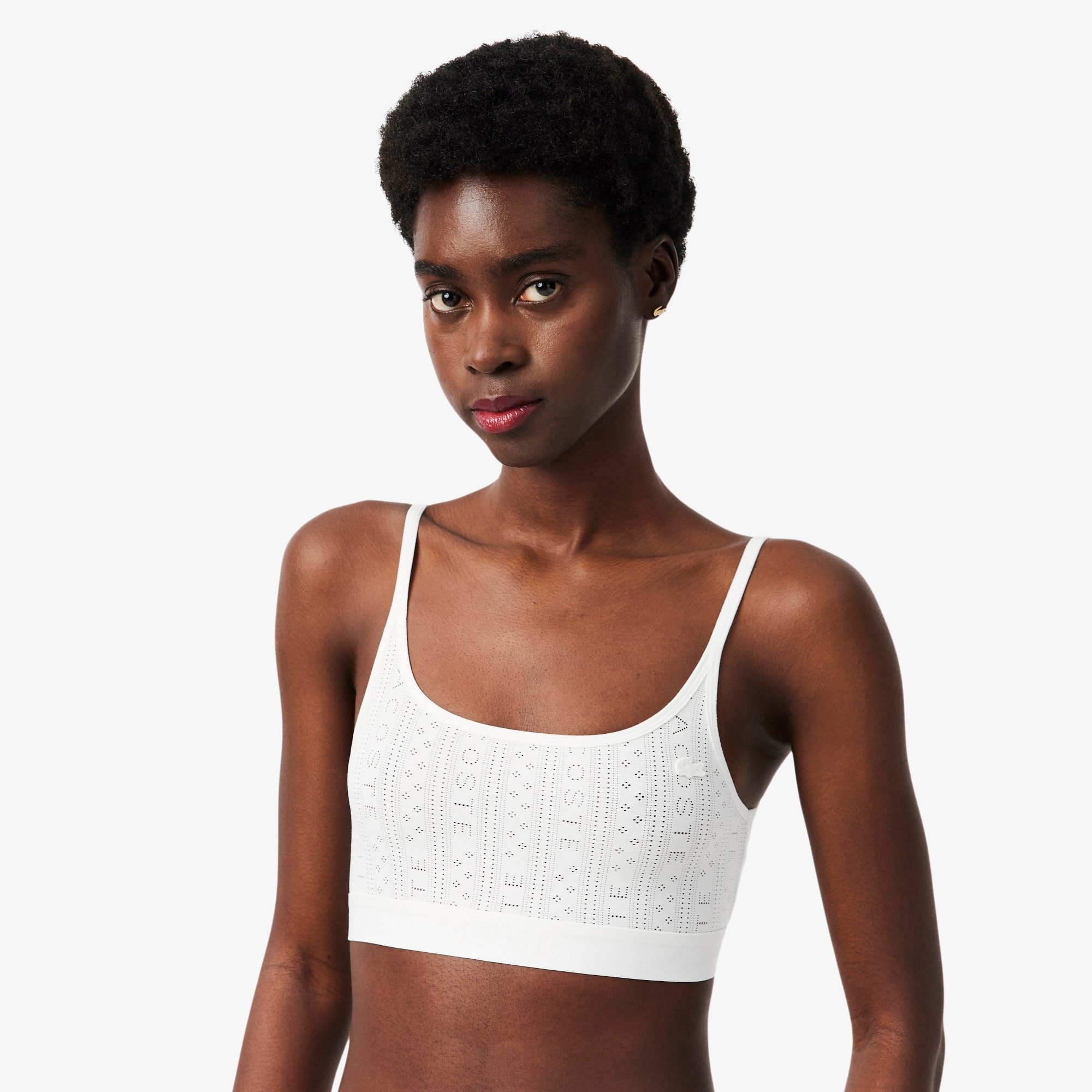 Logo Pointelle Bralette - White