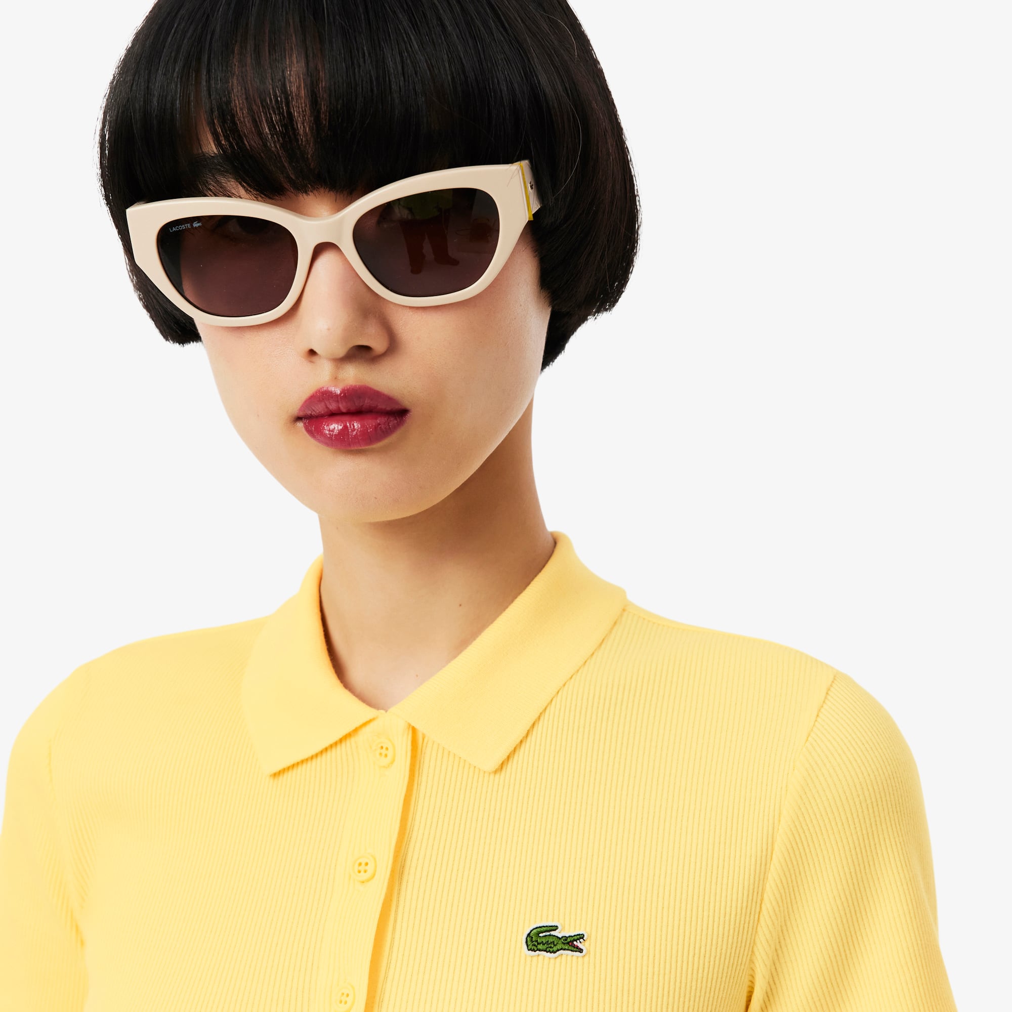 Women's Slim Fit L.12.D Ribbed Cotton Polo - Pastel yellow