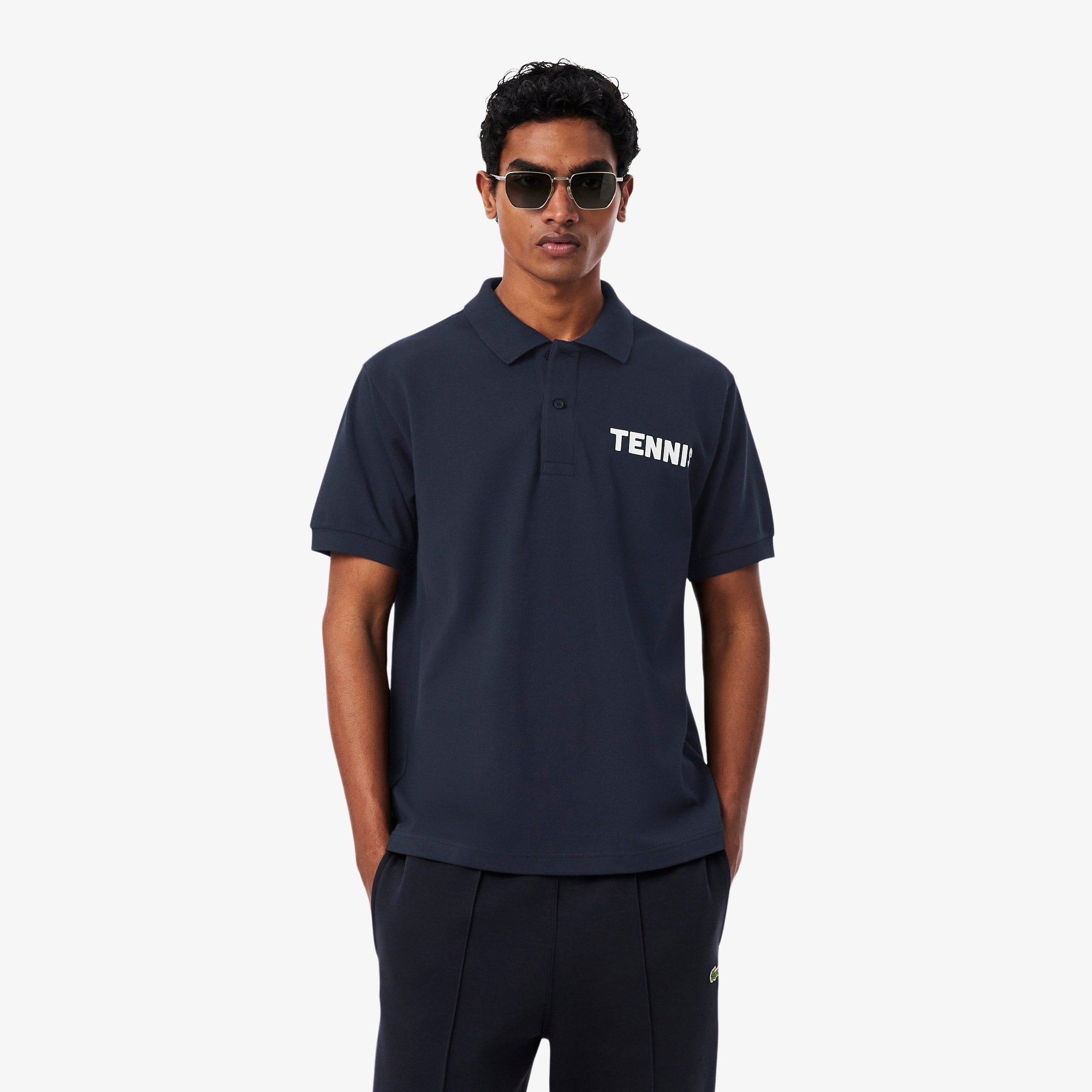 Classic Fit Printed Petit Piqué Polo - Black