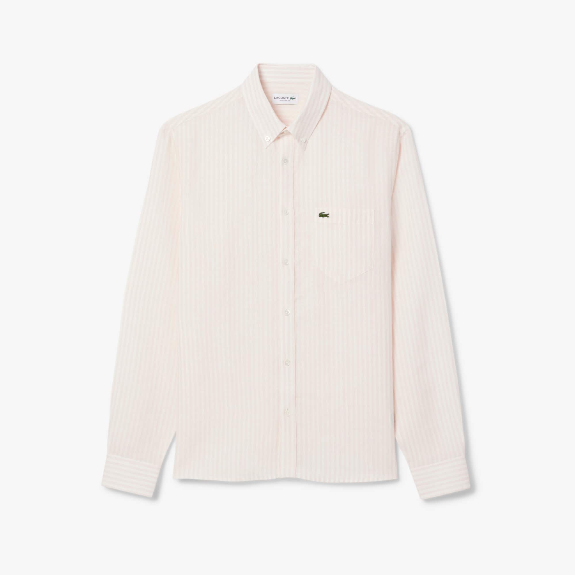 Men's Regular Fit Striped Linen Shirt - White / Light Pink