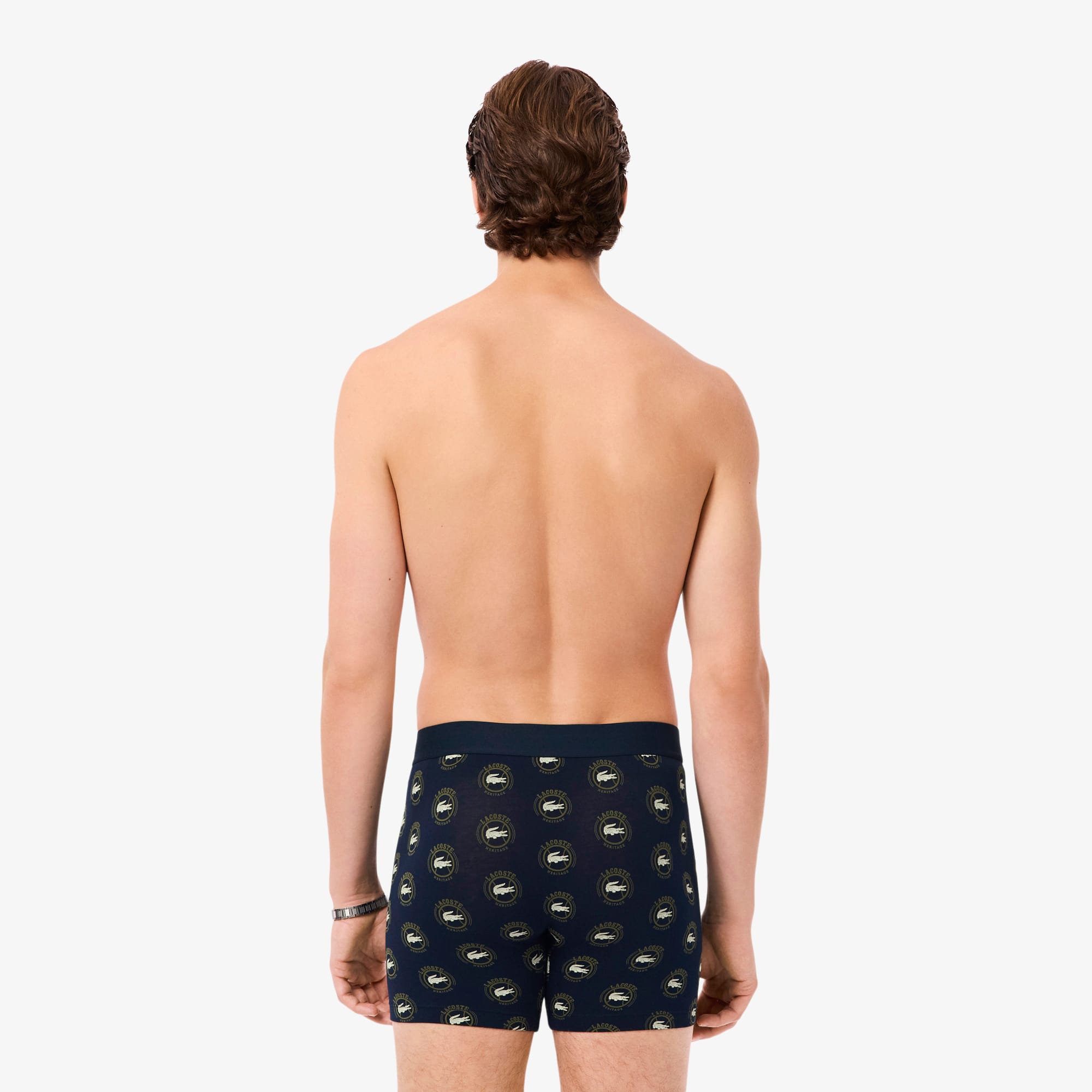 Men's Printed Stretch Cotton Boxer Briefs - Bleu Marine / Vert Kaki / Blanc