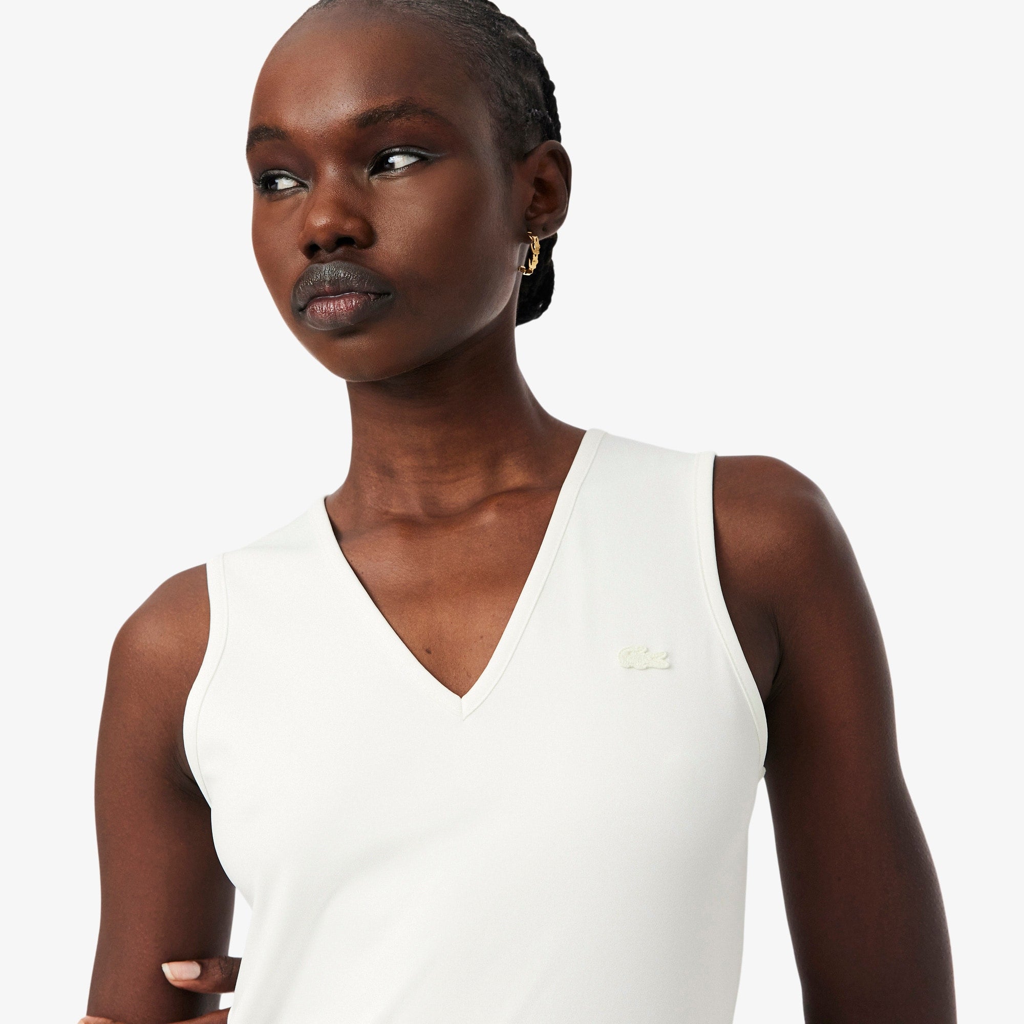 Long Sleeveless Pleated Dress - White
