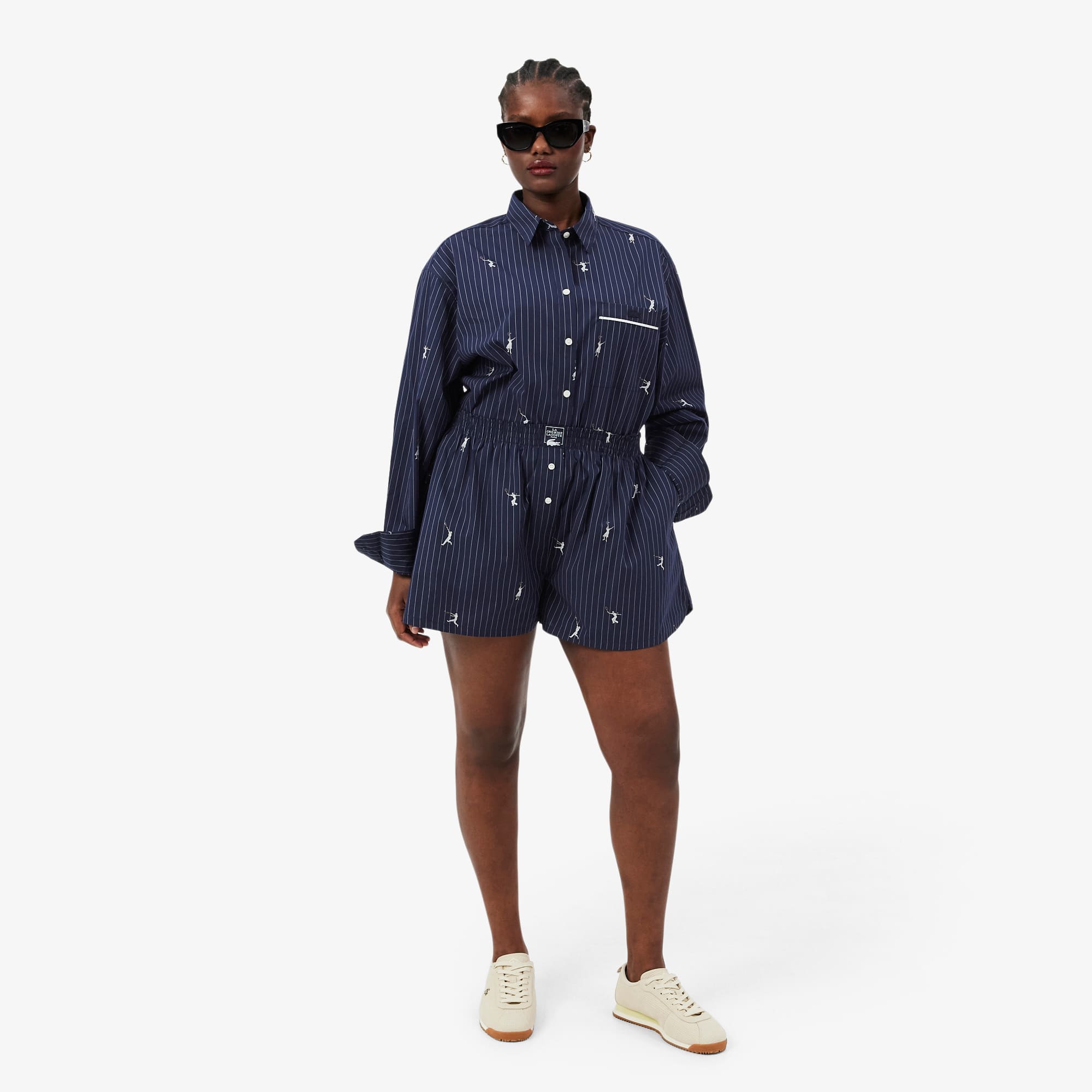 Cotton Poplin Boxer Shorts - Navy Blue / White