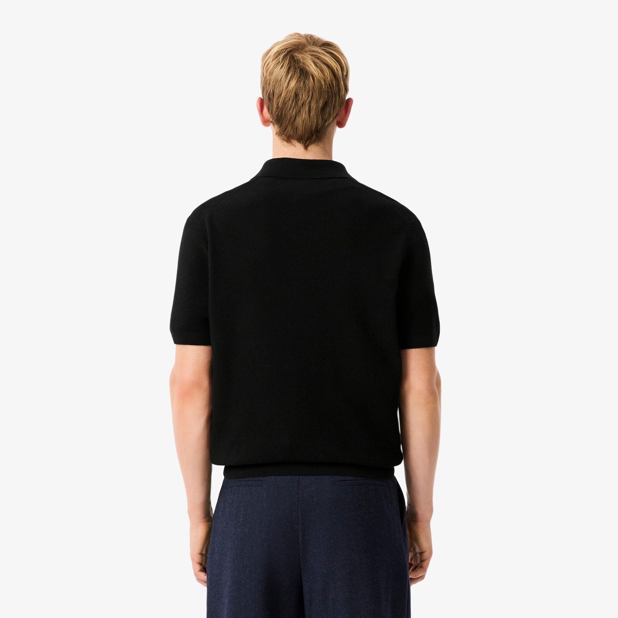 Men's Cotton Blend Open Polo Collar Sweater - Black
