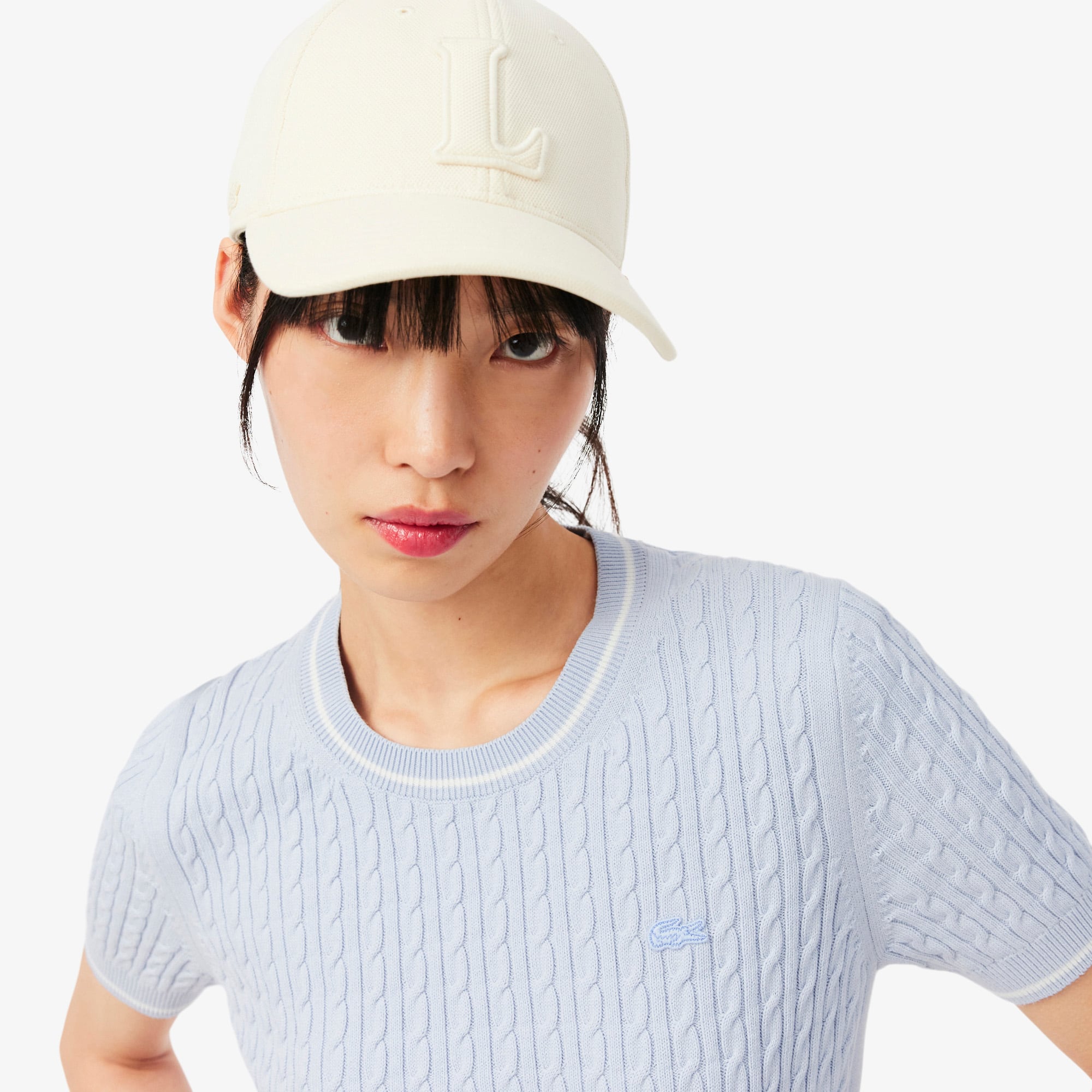 Short Sleeved Cable Knit Sweater - Phoenix blue