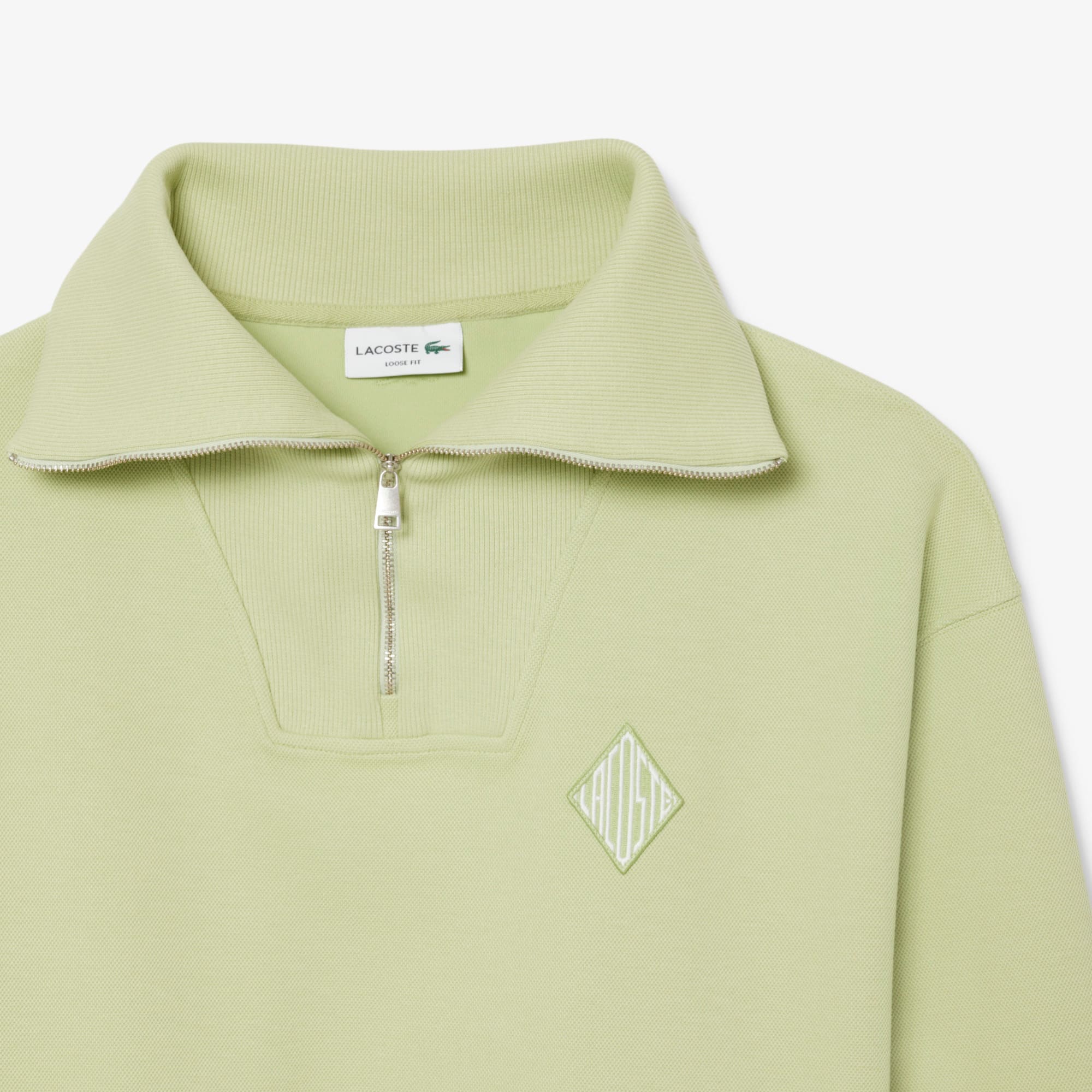 Loose Fit Zipped Neck Piqué Sweatshirt - Green