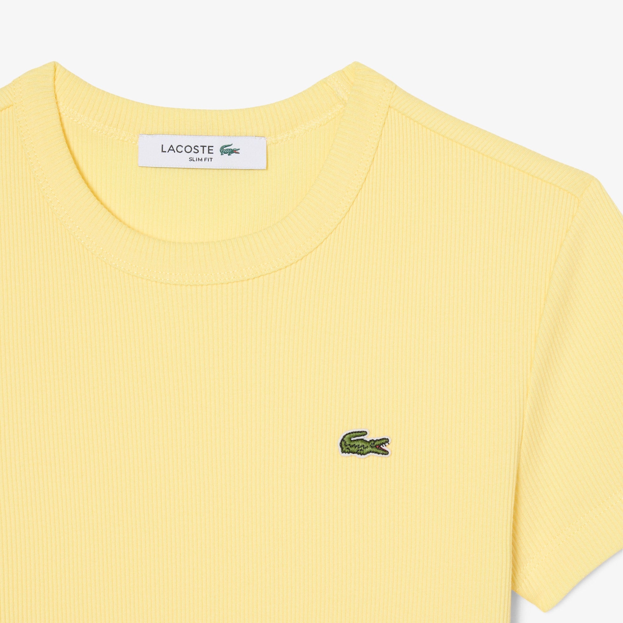 Women's Slim Fit Ribbed Cotton T-Shirt - Pastel yellow