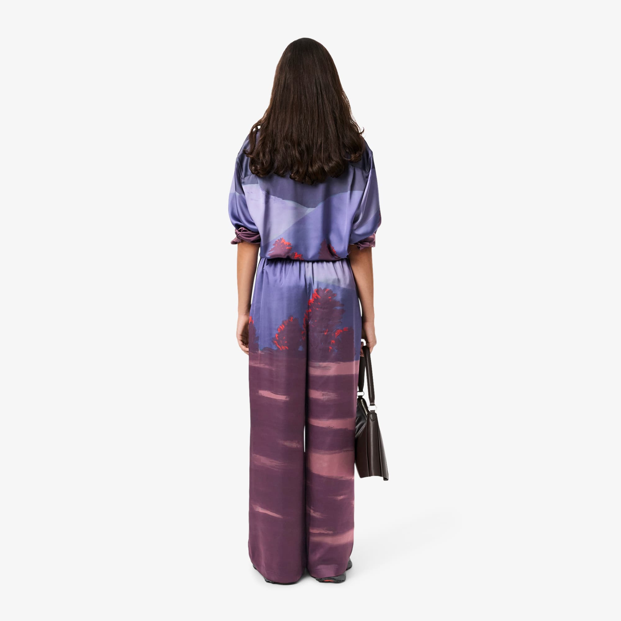 Women's Oversized Landscape Print Pants - Blue / Brown / Purple / Light Pink