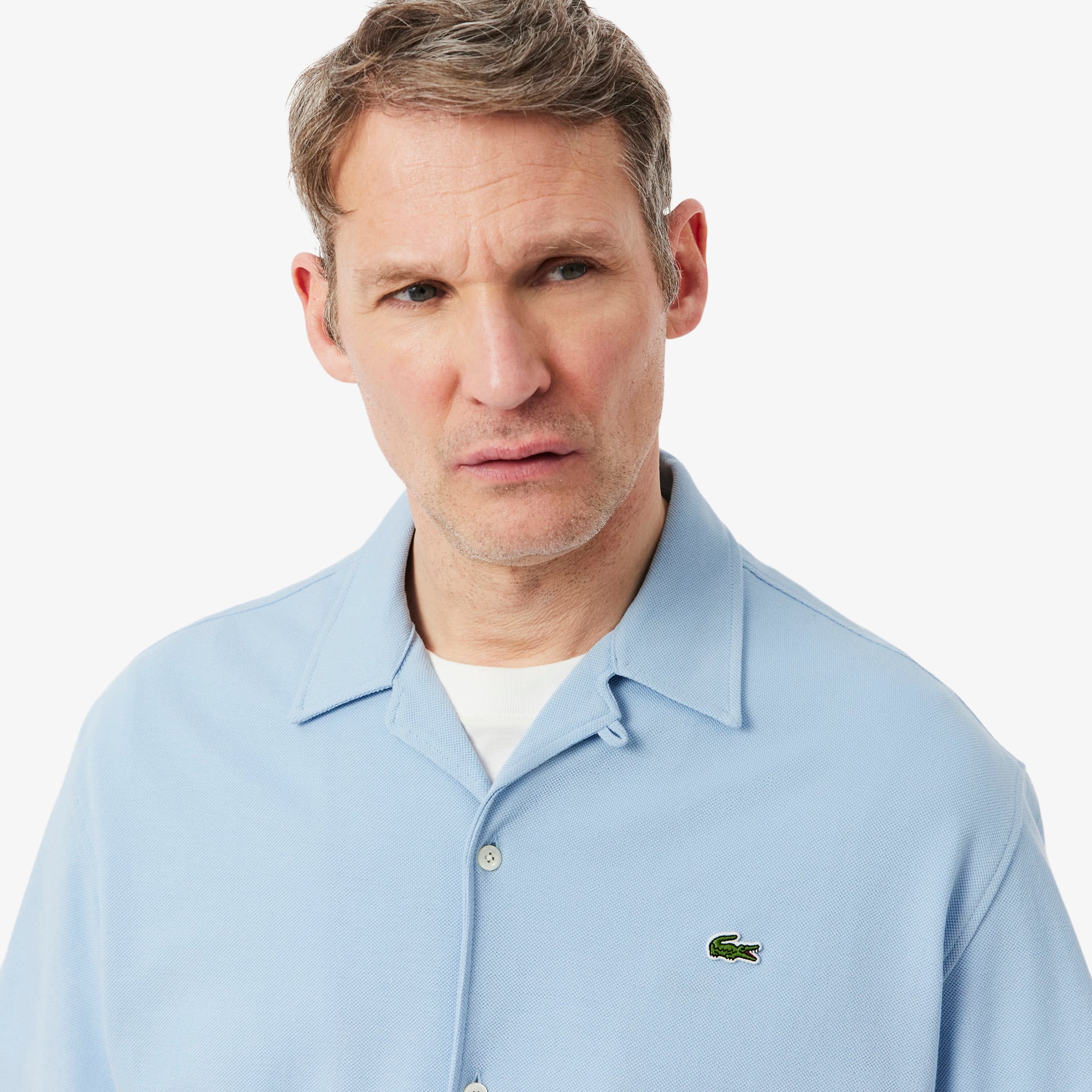 Relaxed Fit Short Sleeved Piqué Shirt - Light Blue