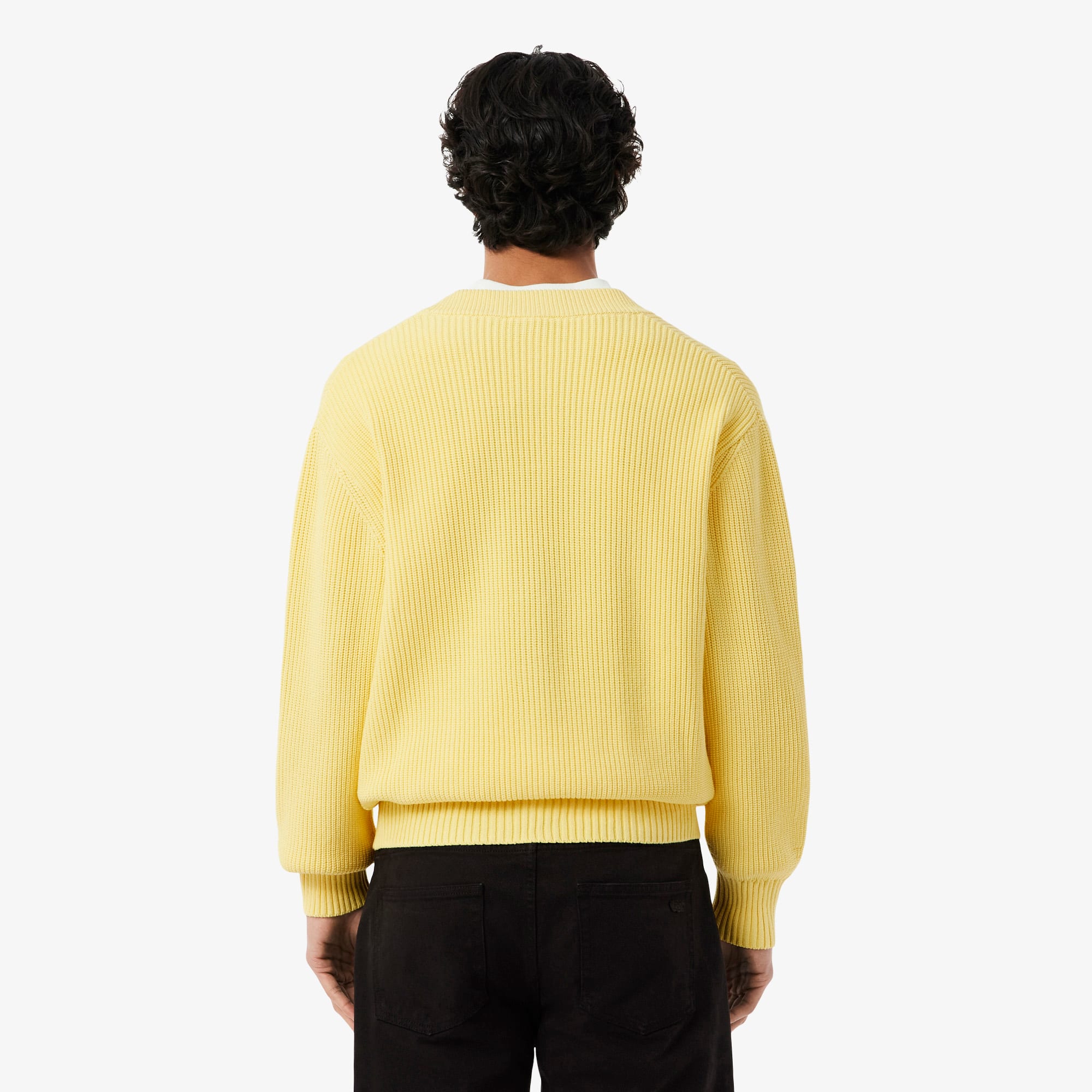 Relaxed Fit Ribbed Cotton Cardigan - Pastel yellow