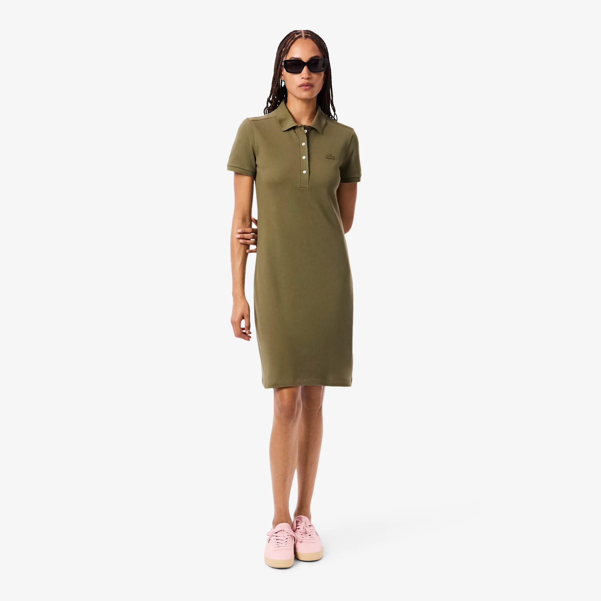 Women's Slim Fit Stretch Mini Piqué Polo Dress - Khaki Green