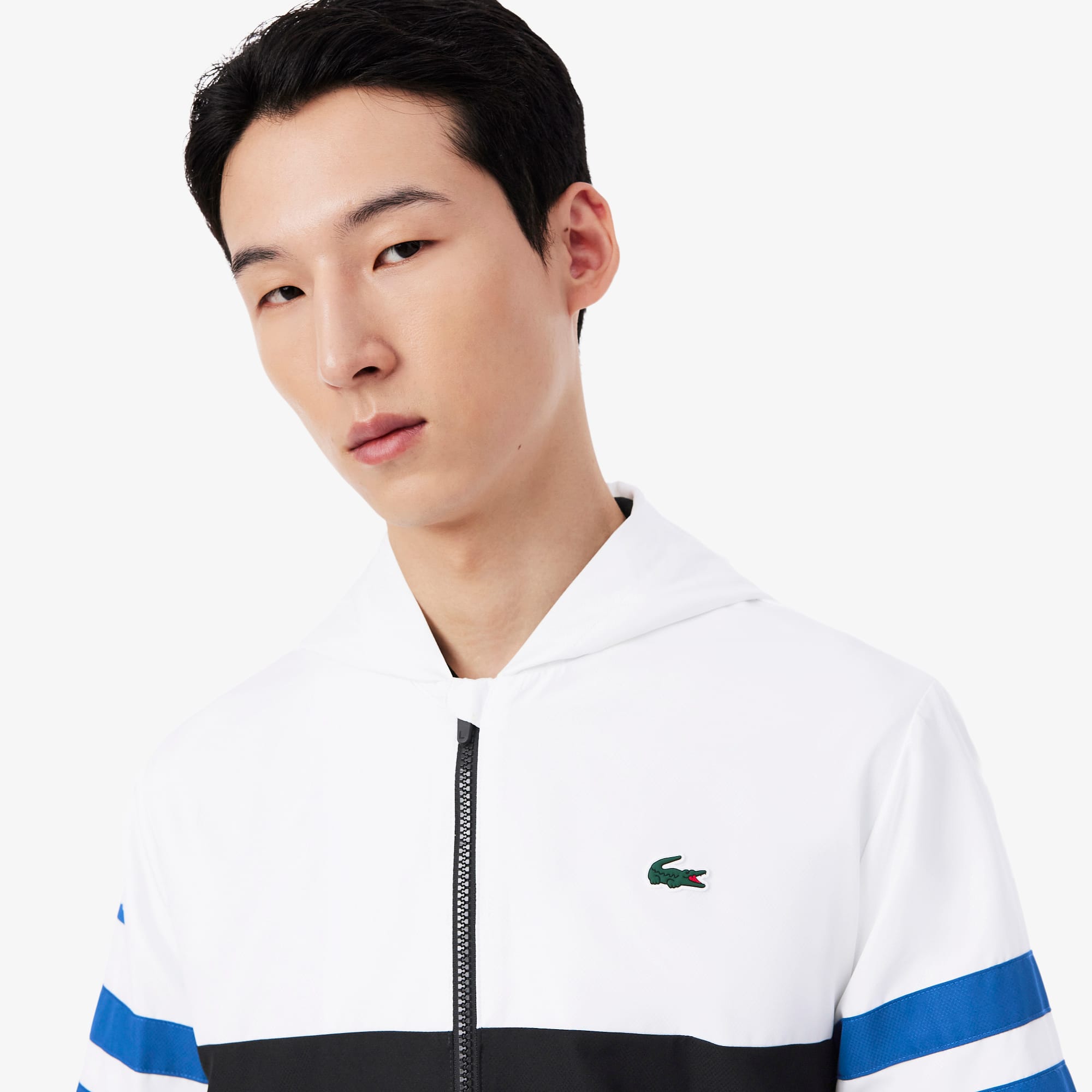 Men's Tennis Water-Repellent Hooded Jacket - Black / Blue / White