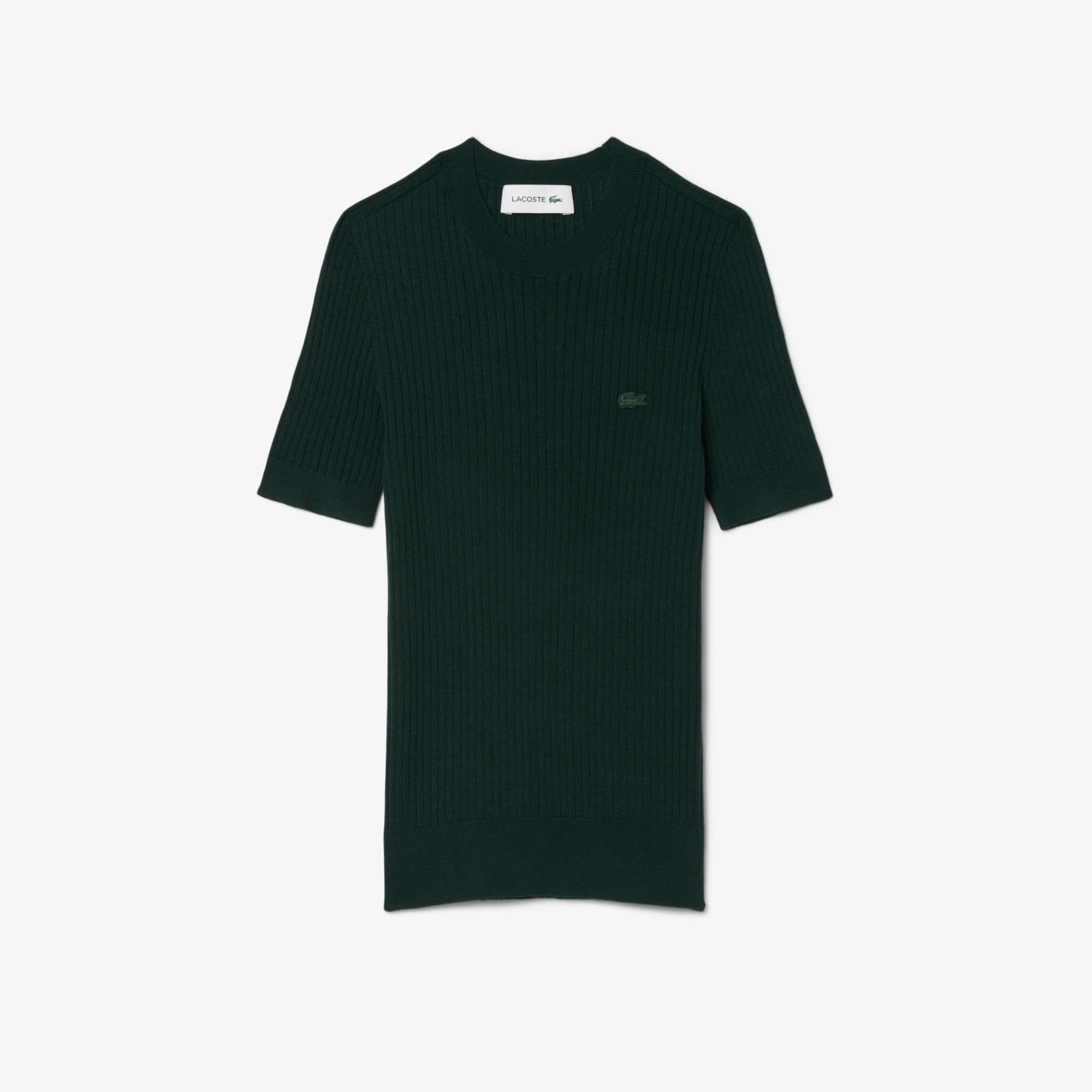 Women's Short Sleeve Merino Wool Rib Knit Sweater - Forest green