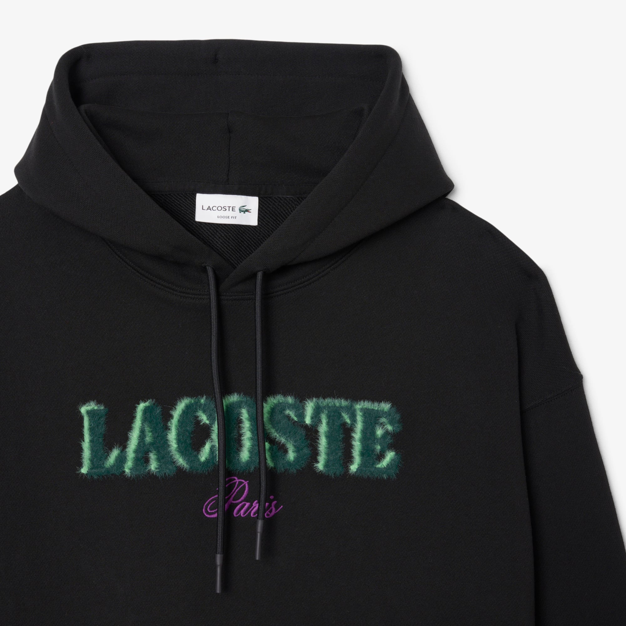 Men's Loose Fit Embroidered Hoodie - Black