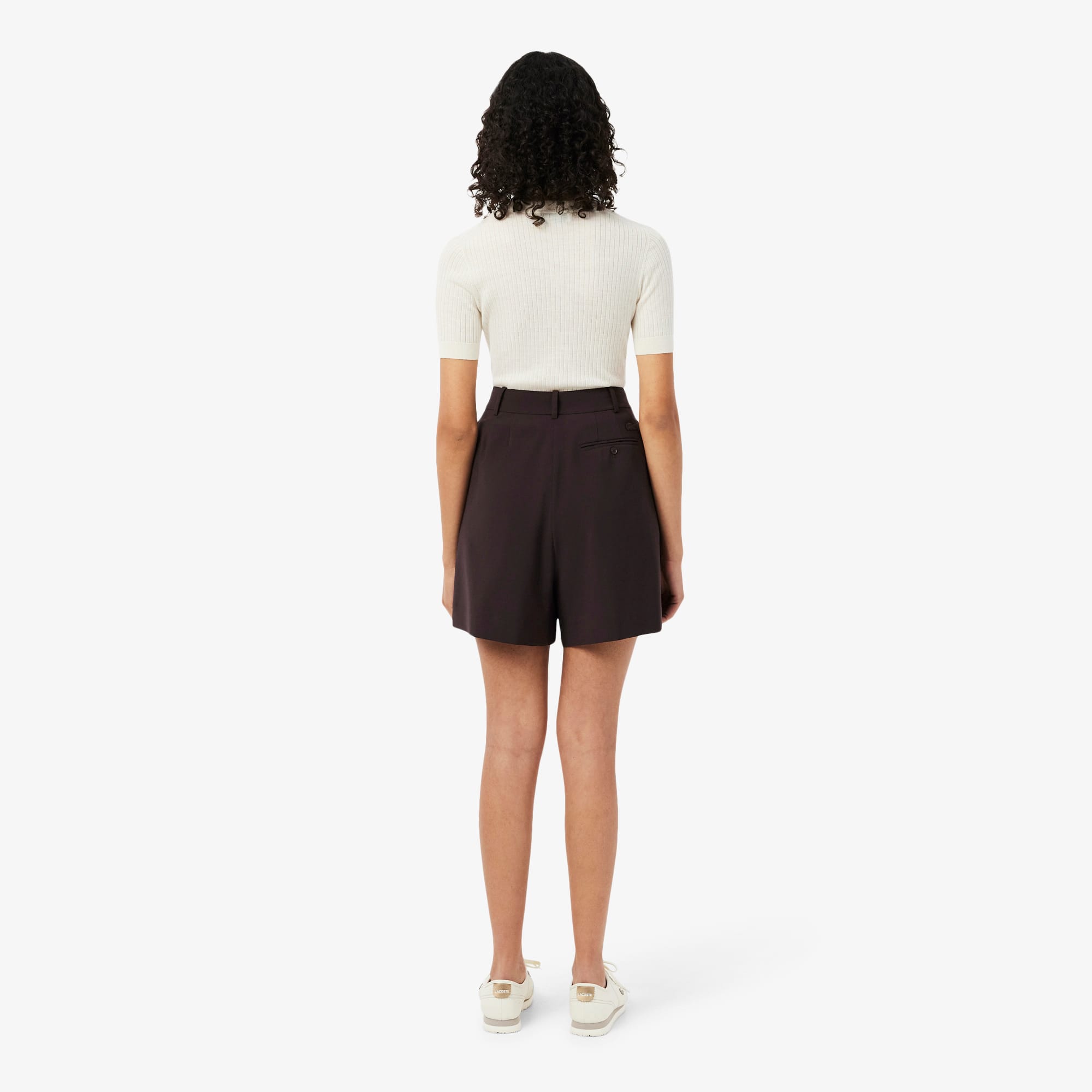 Oversized Wool Blend Pleated Bermuda Shorts - Brown
