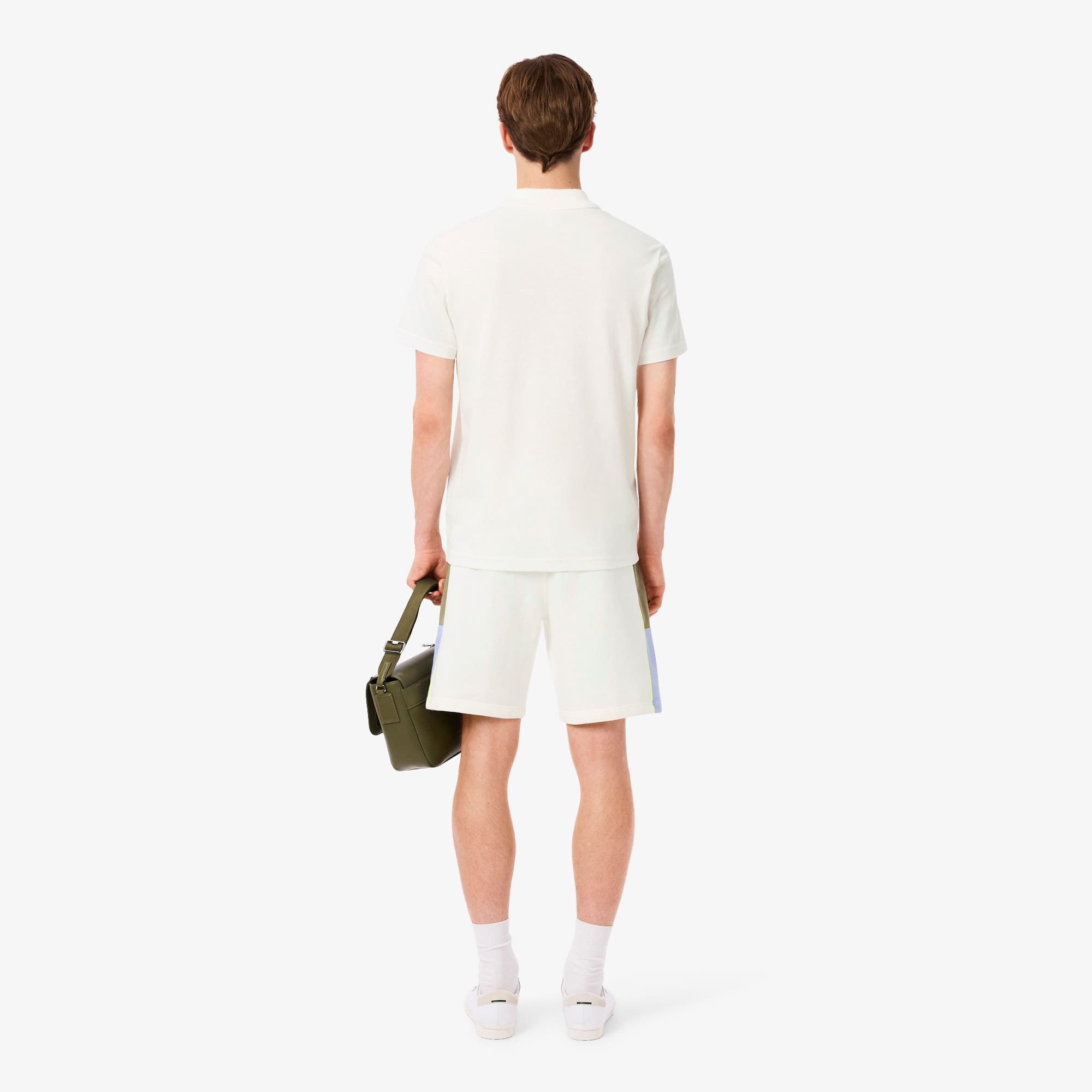 Men's Colorblock Fleece Shorts - White / Khaki Green / Purple