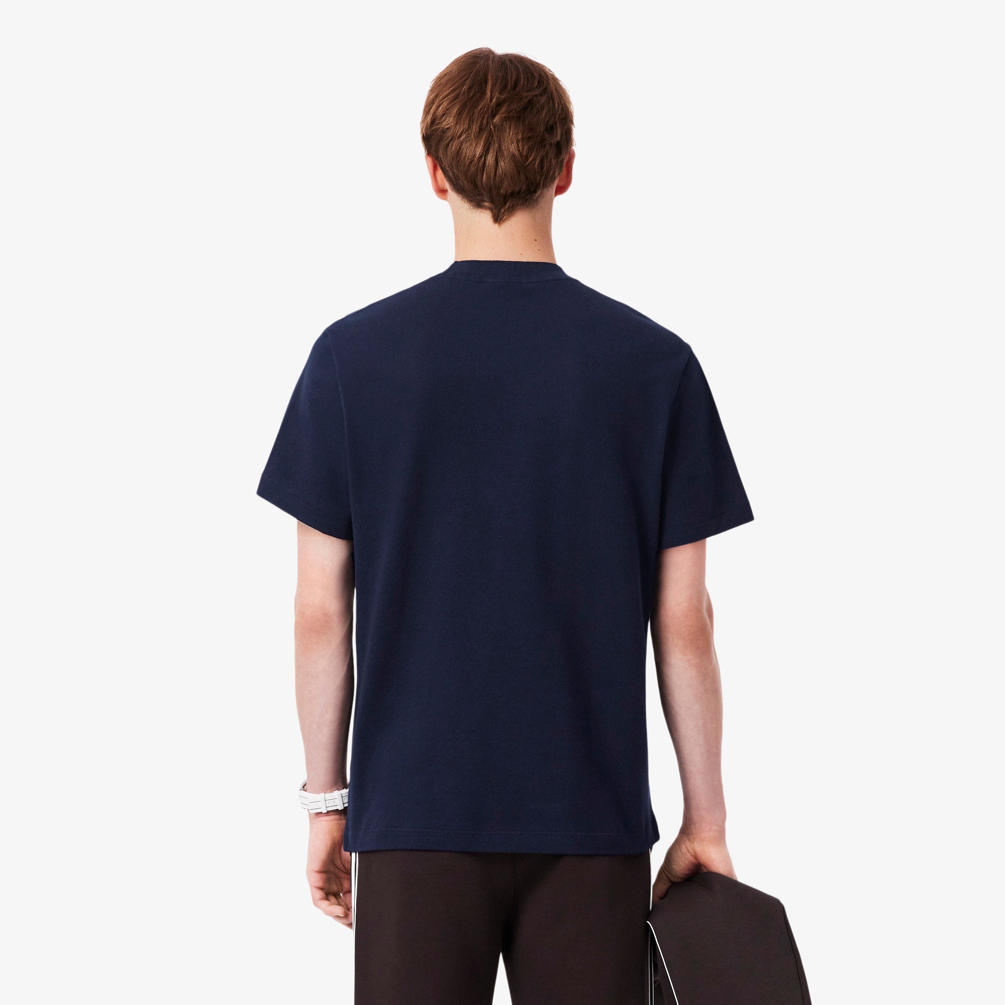 Men's Ribbed Neck Petit Piqué T-Shirt - Navy Blue