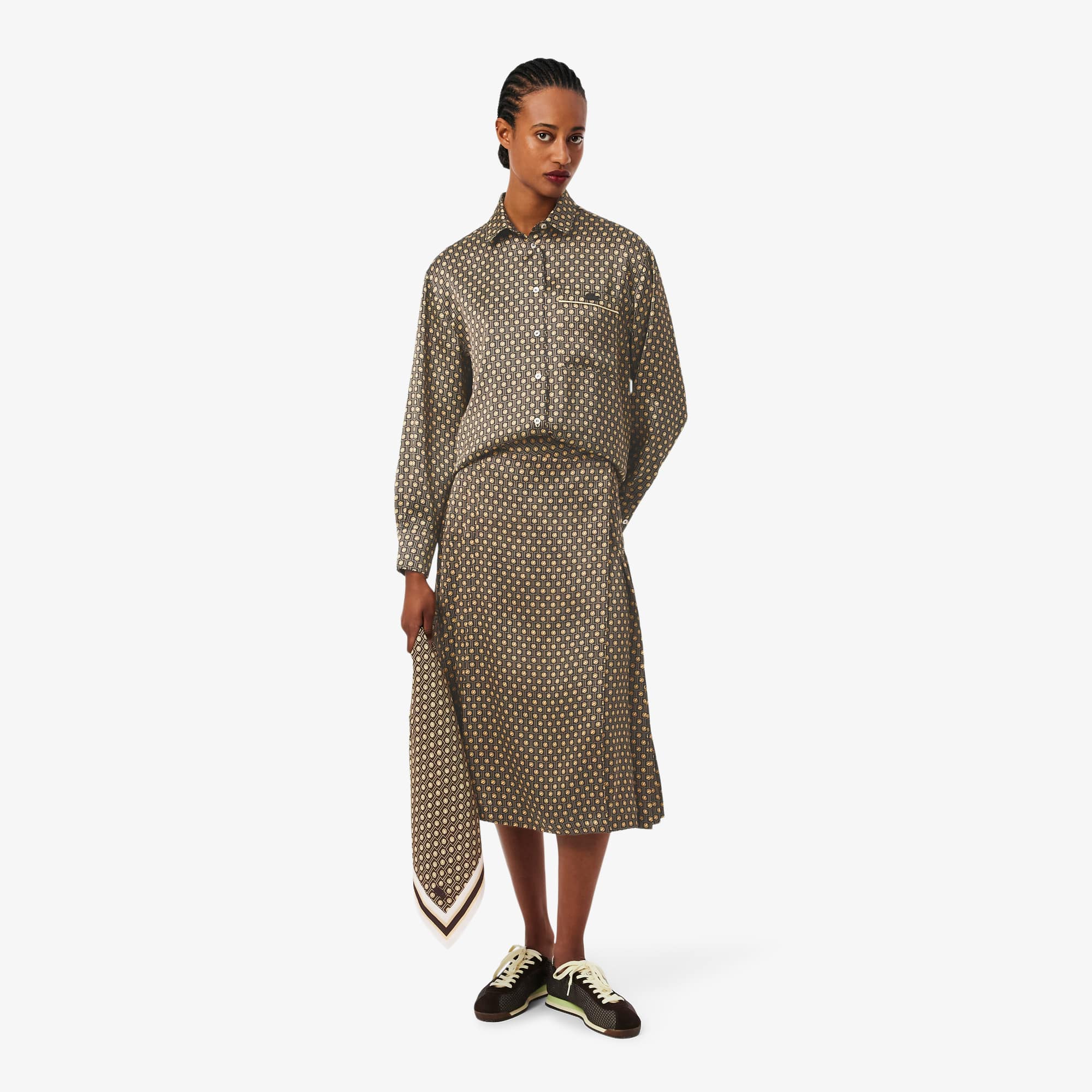 Printed pleated Midi Skirt - Marron / Jaune