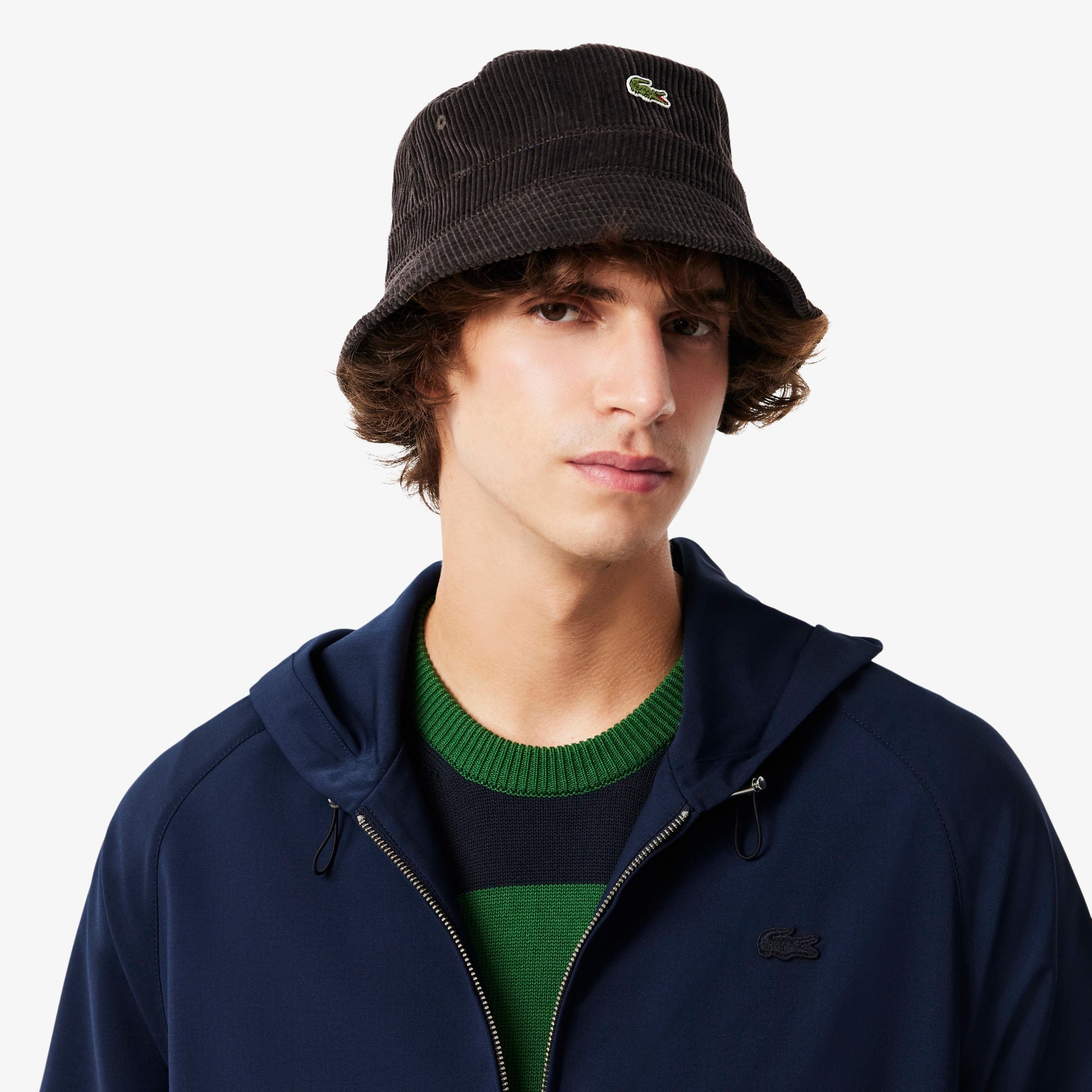 Men's Wool Blend Flannel Hooded Jacket - Navy Blue