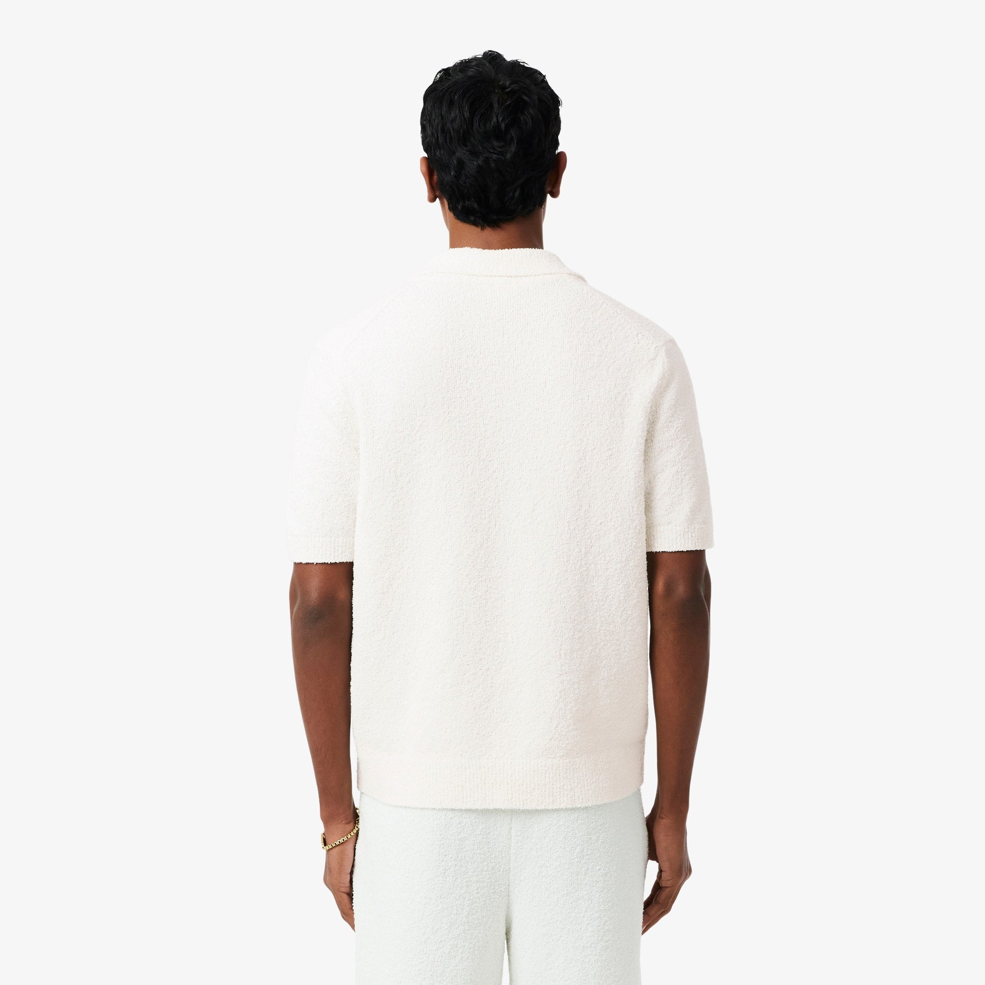Classic Fit Bouclé Knit Polo - White