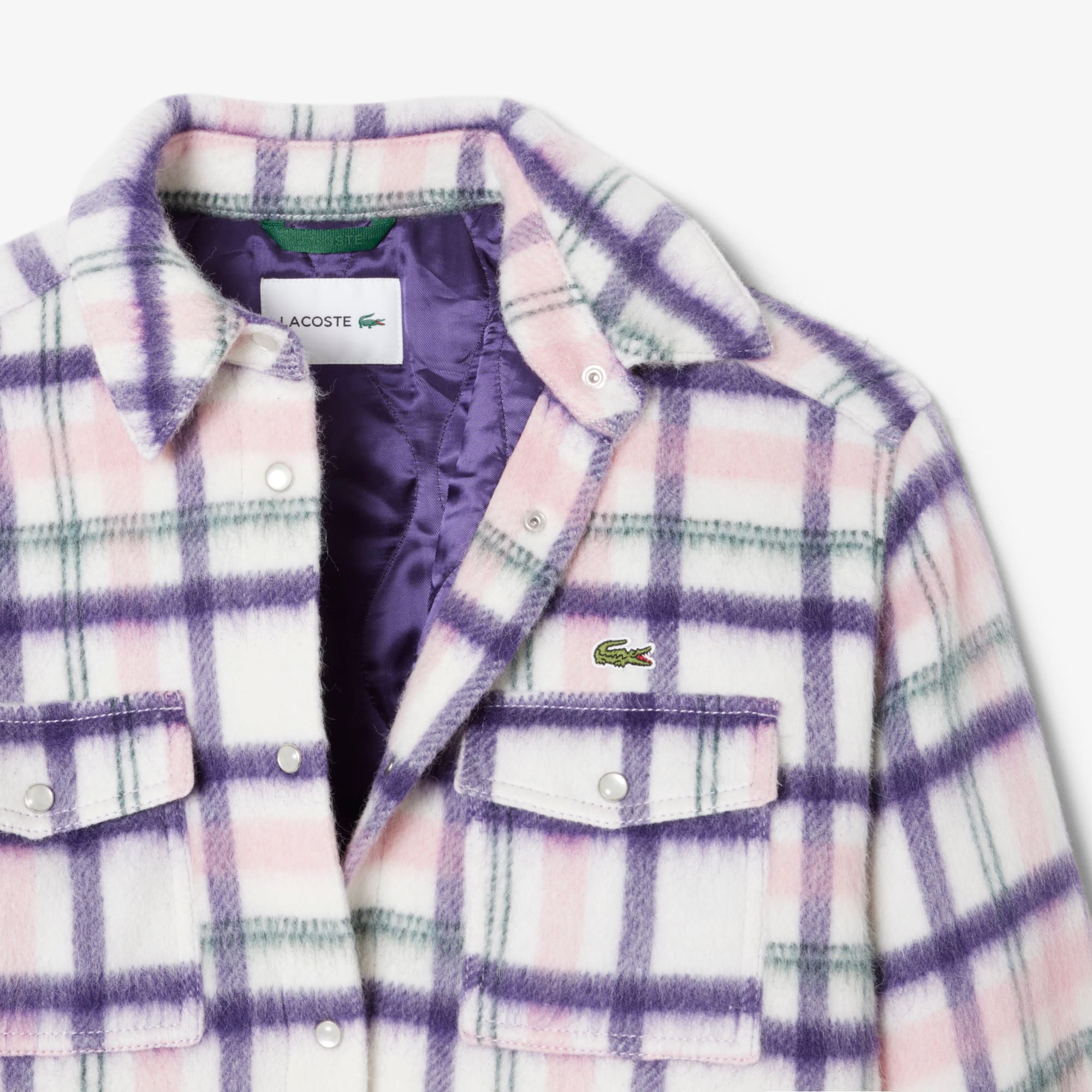 Women's Oversized Quilted Wool Overshirt - White / Purple / Light Pink / Green