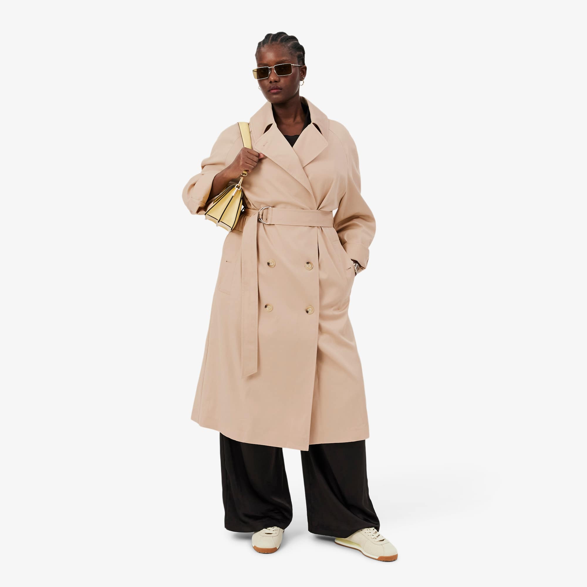 Oversized Water-Repellent Trench Coat - Beige