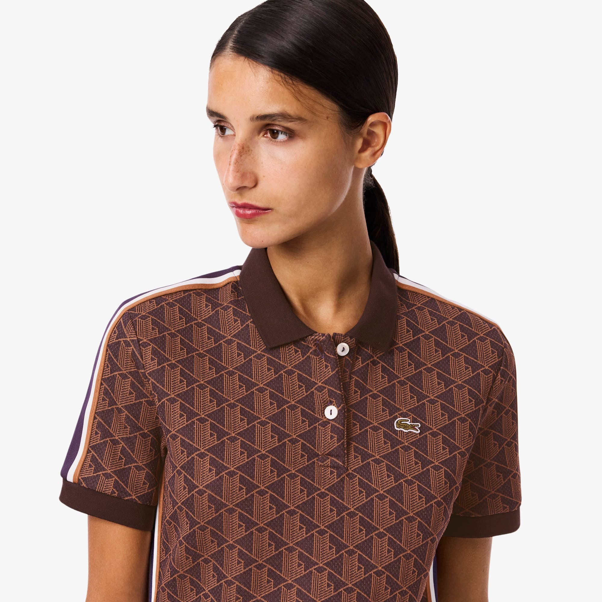 Women's Slim Fit Monogram Polo Dress - Purple / Brown