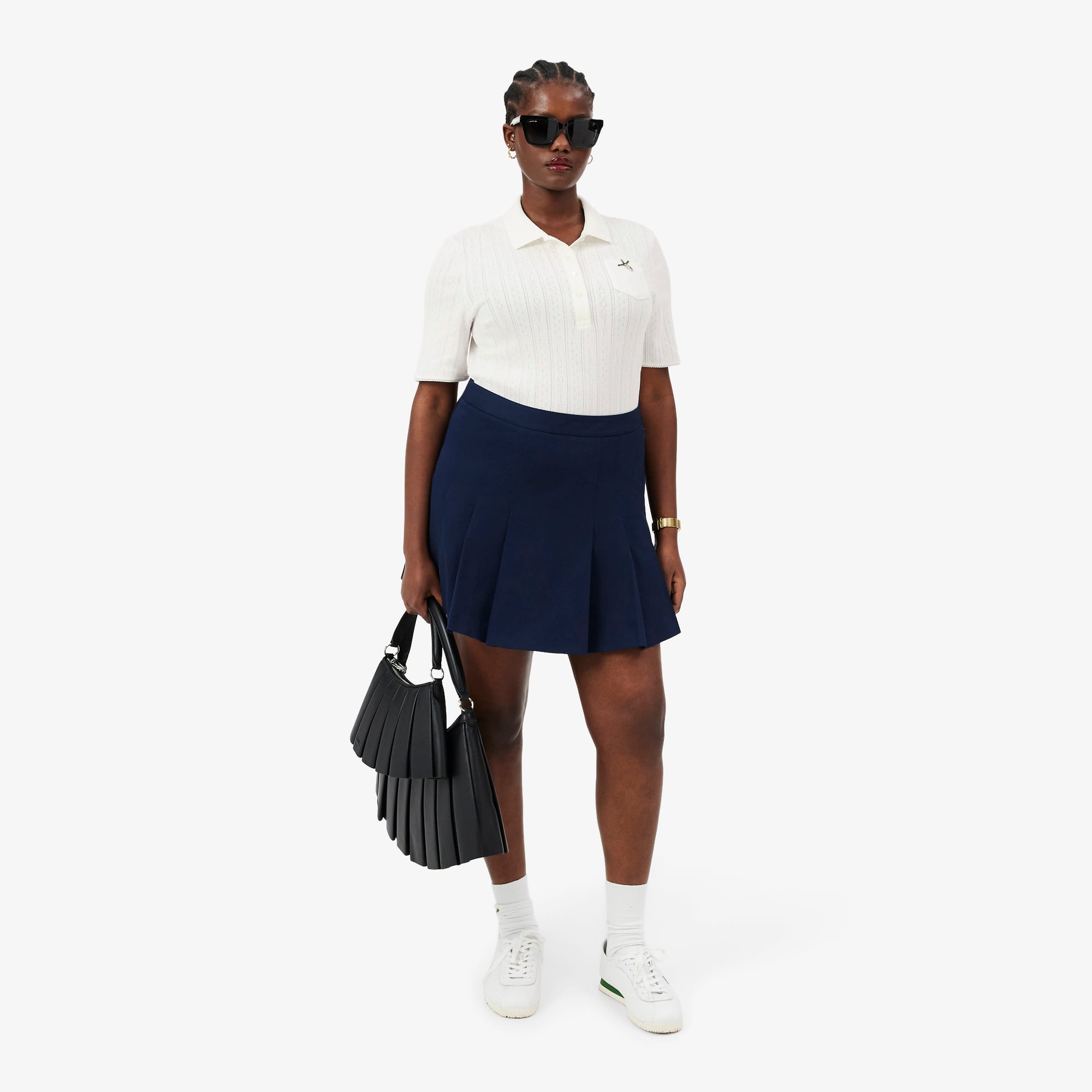 Women's Slim Fit Pointelle Branded L.12.D Polo - White