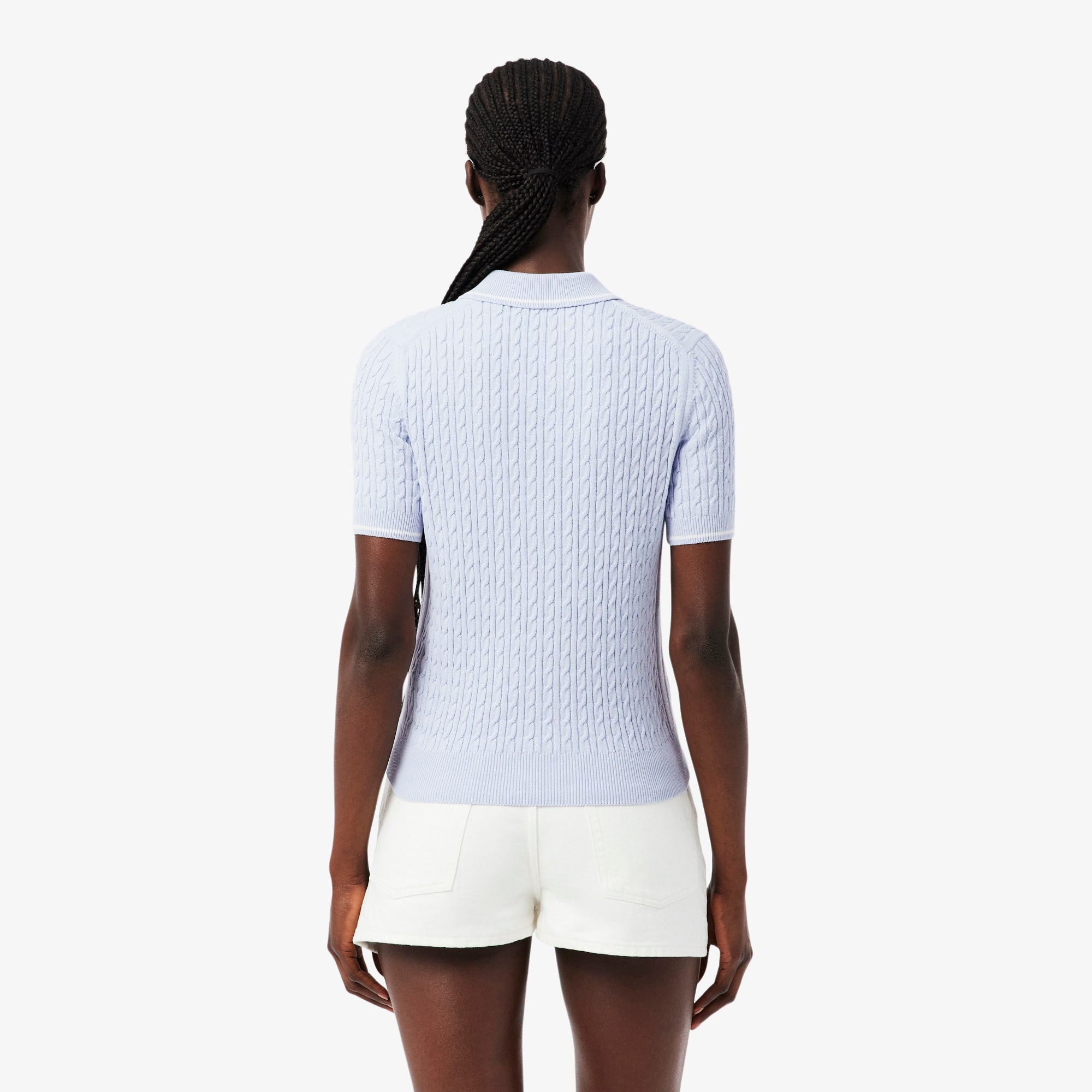 Striped Cable Knit Polo Collar Sweater - Phoenix blue