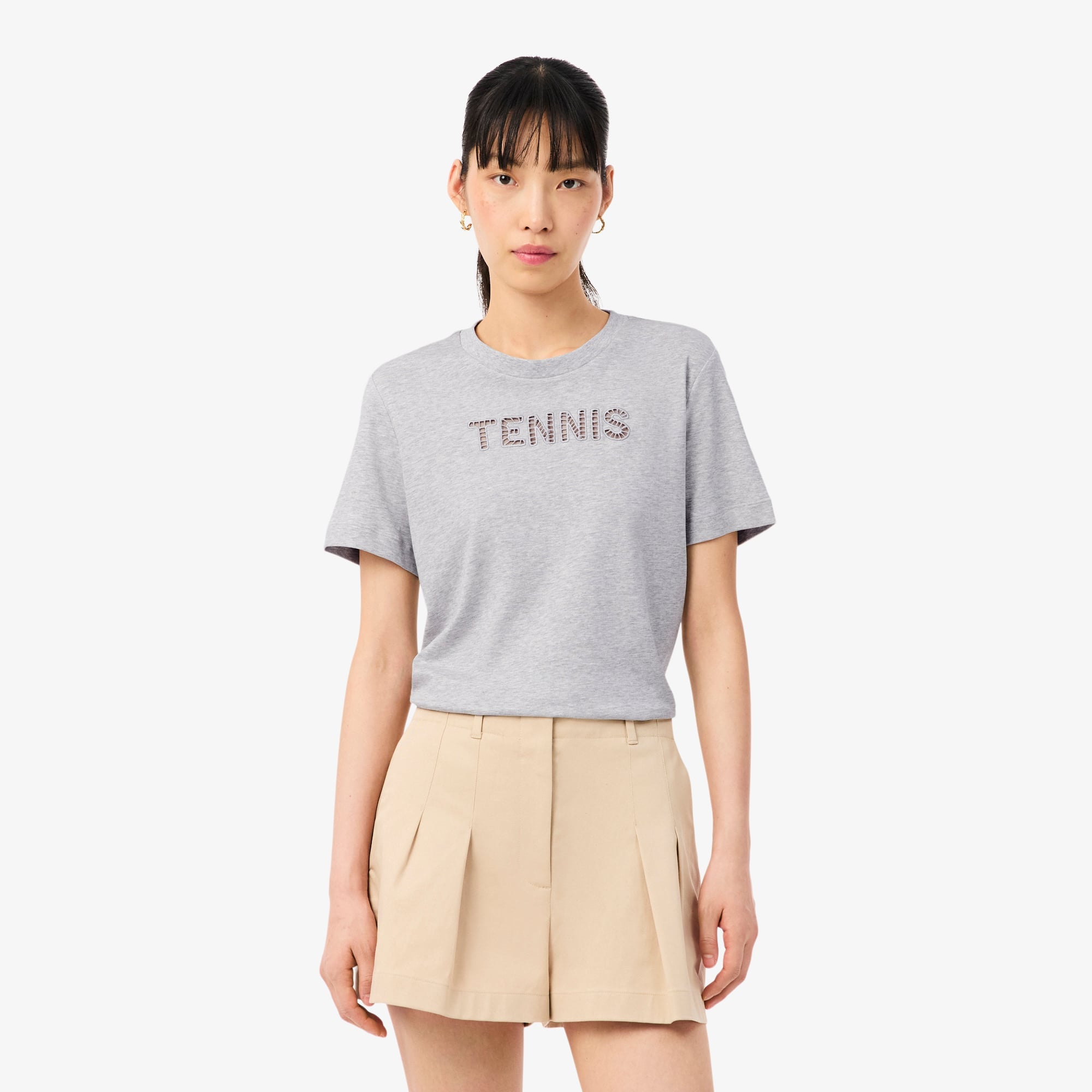 Tennis Embroidery T-Shirt - Grey Chine
