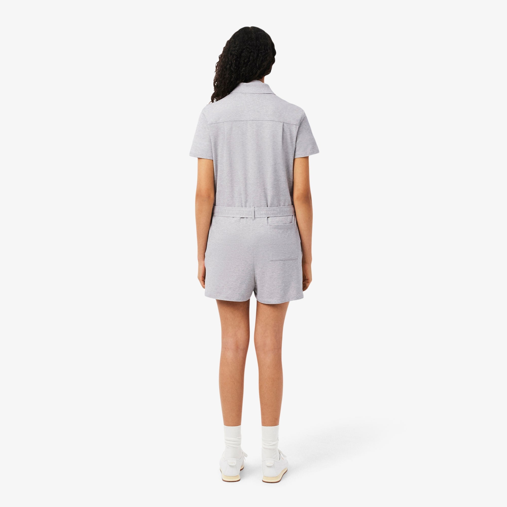 Stretch Piqué Polo Collar Romper - Grey Chine