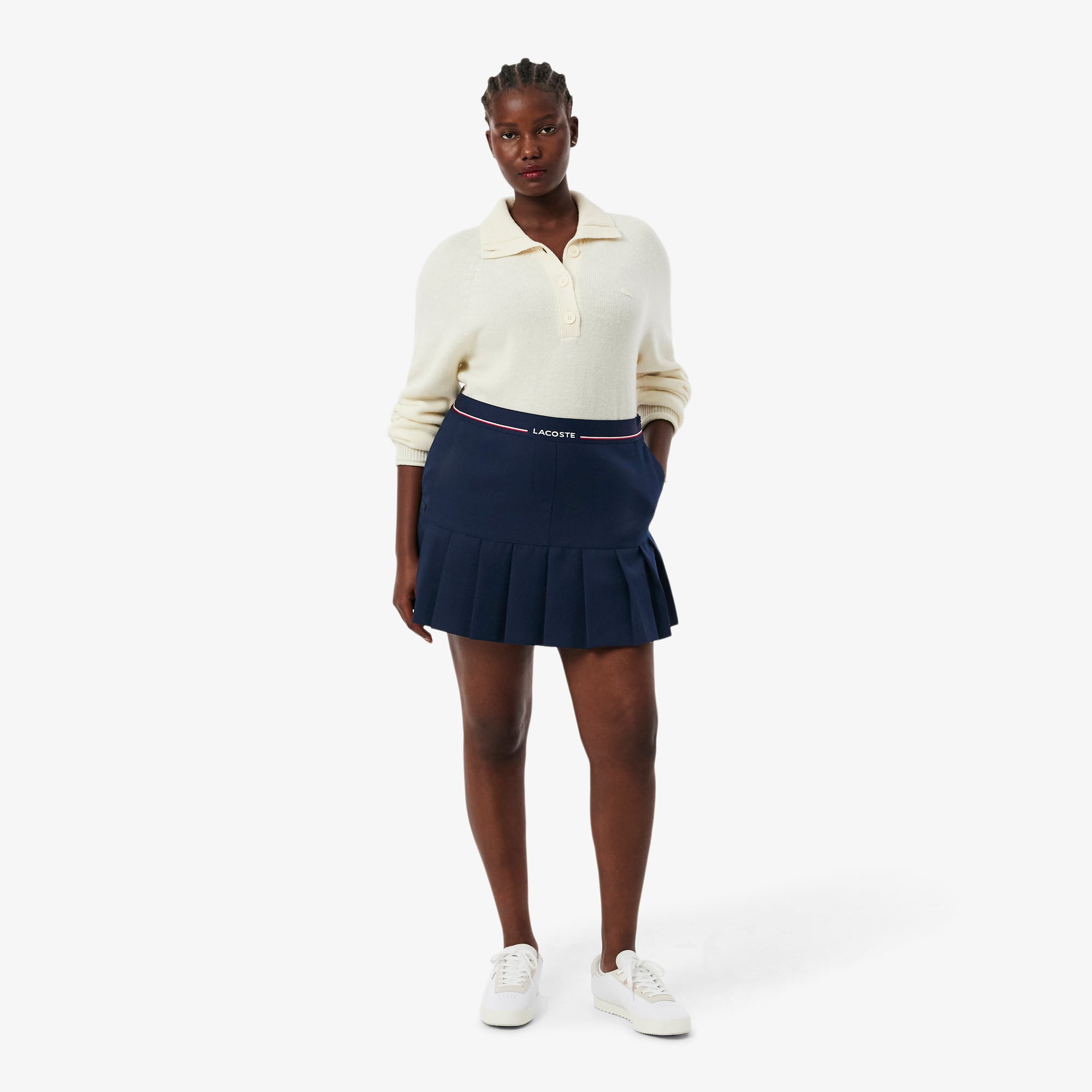 Women's Short Pleated Wool Blend Skirt - Navy Blue