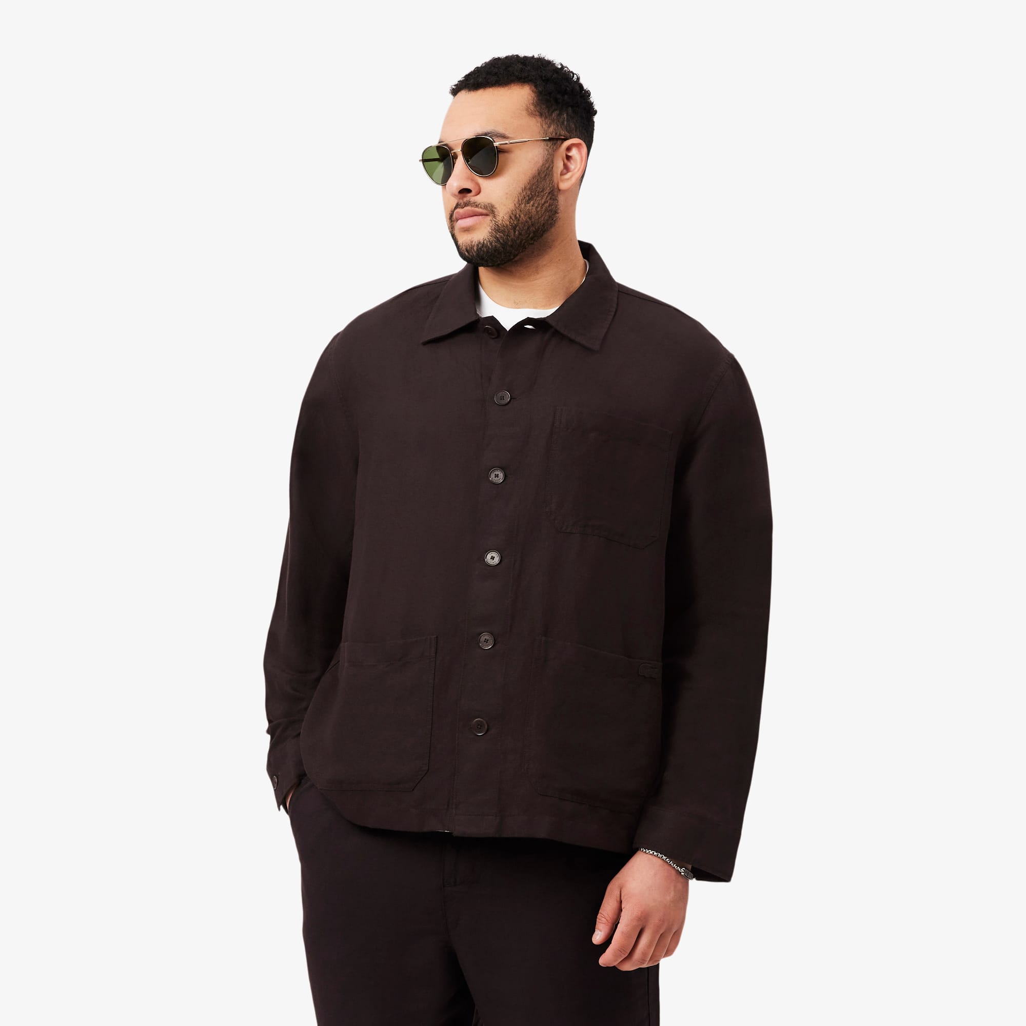 Linen Blend Overshirt - Brown