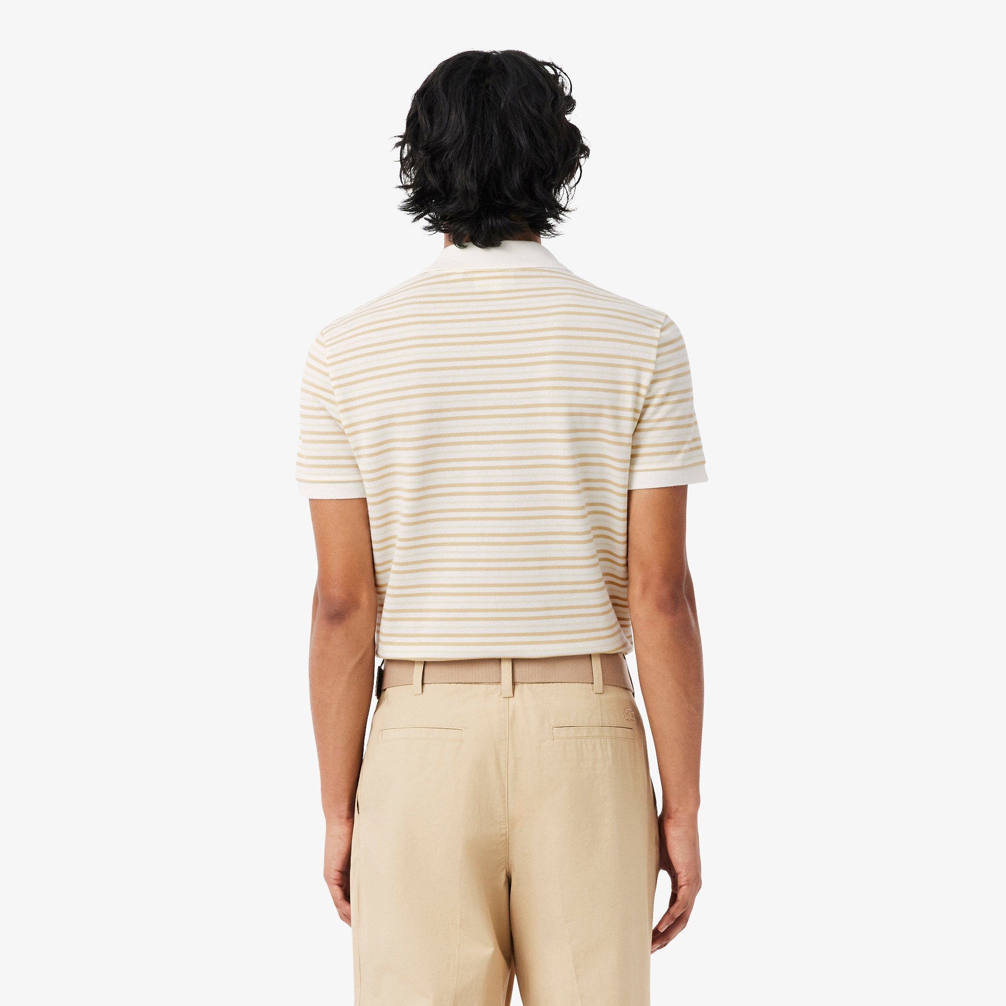 Classic Fit Striped Petit Piqué Polo - Beige / Blanc