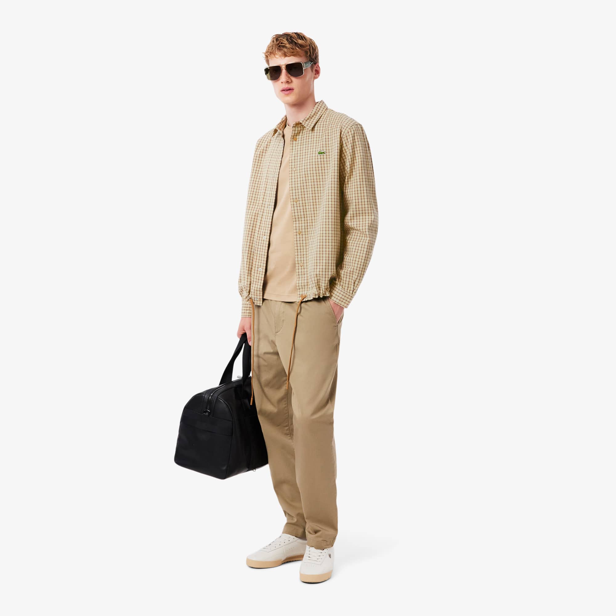Men's Oversized Heavy Cotton Plaid Overshirt - Bleu / Beige / Marron