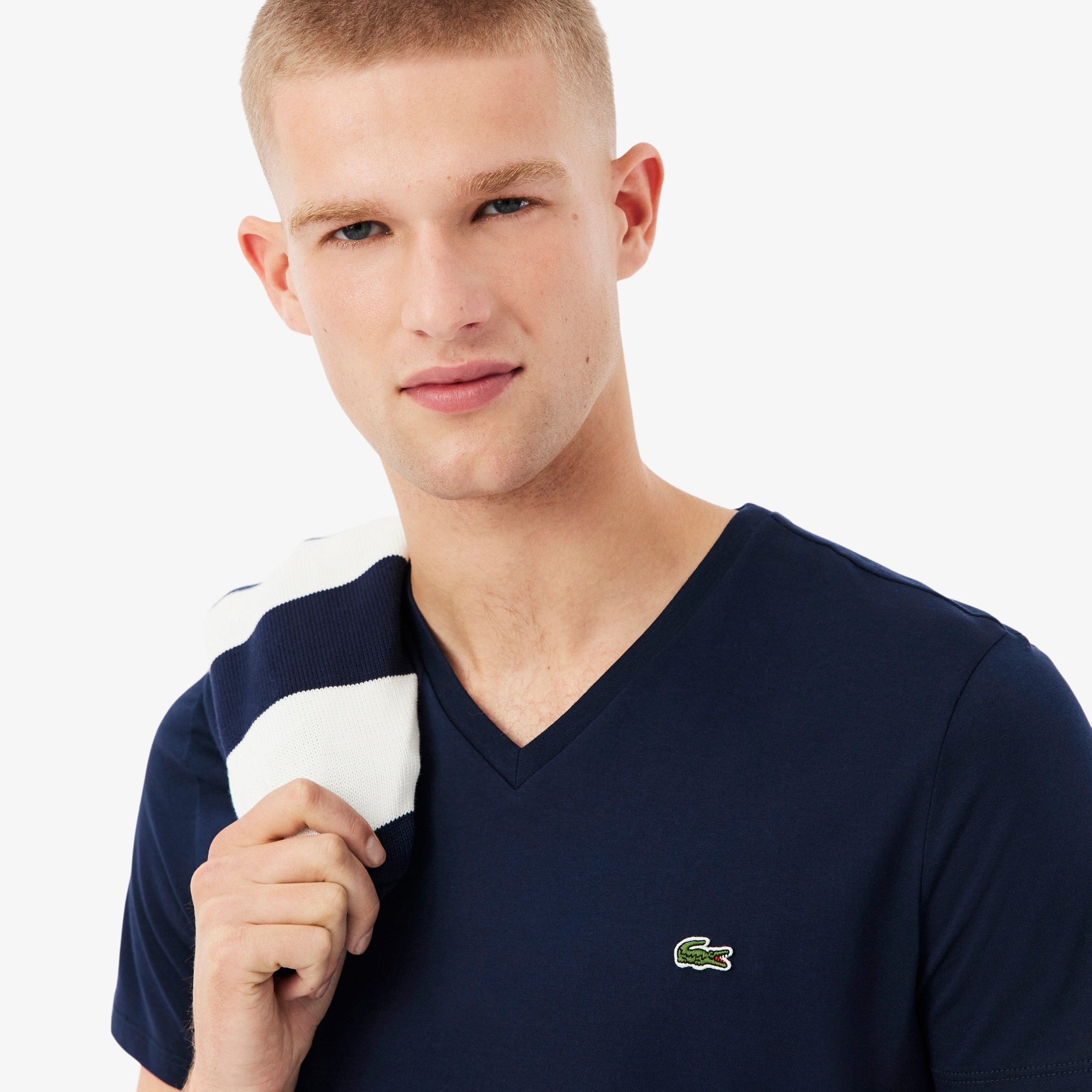 Men's Lightweight Pima Cotton V-Neck T-Shirt - Navy Blue