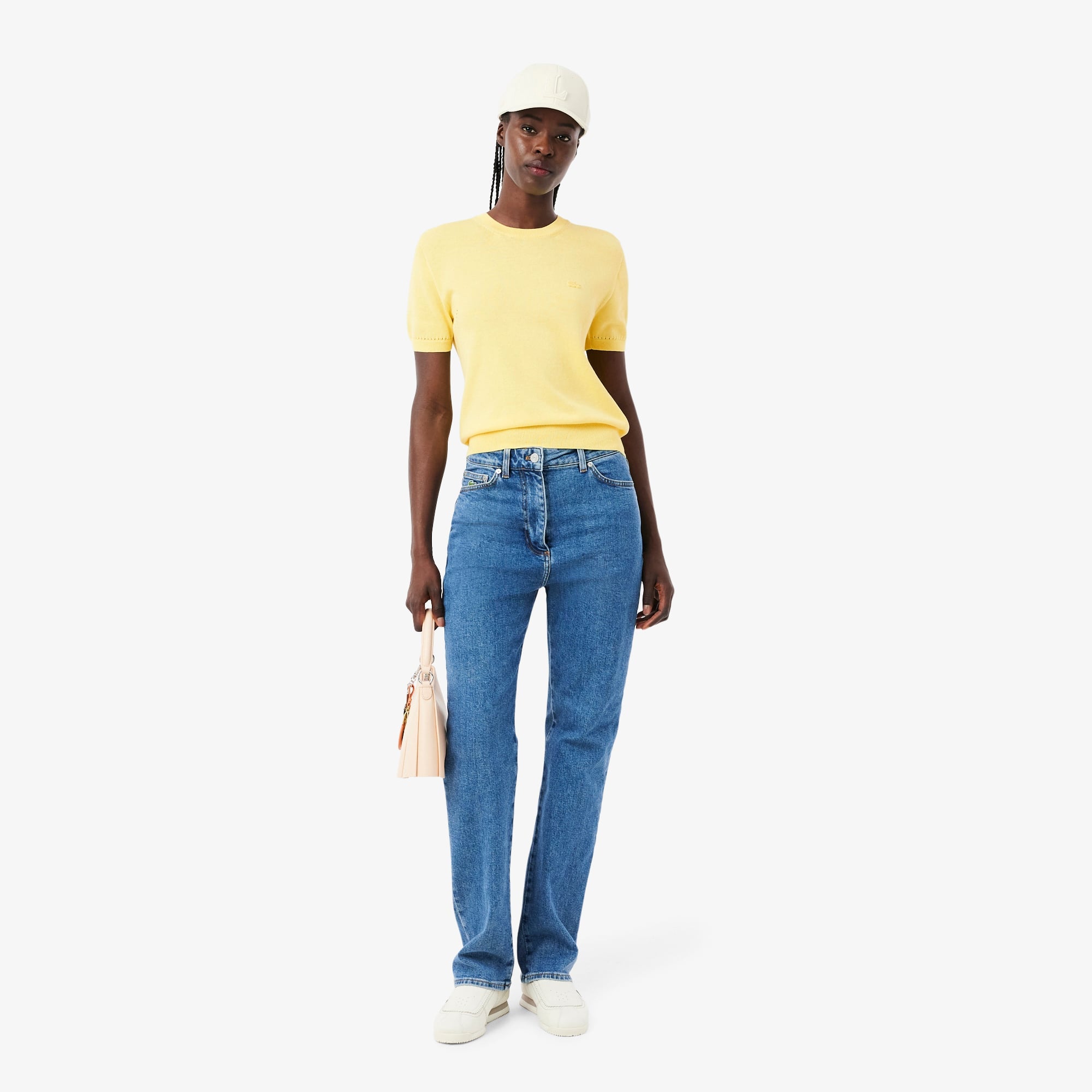 Short Sleeved 3D Knit Sweater - Pastel yellow