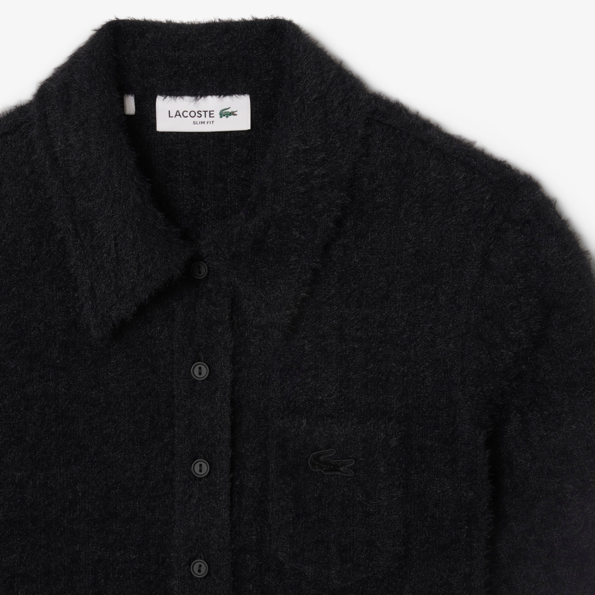 Women's Slim Fit Fuzzy Rib Knit Polo - Black