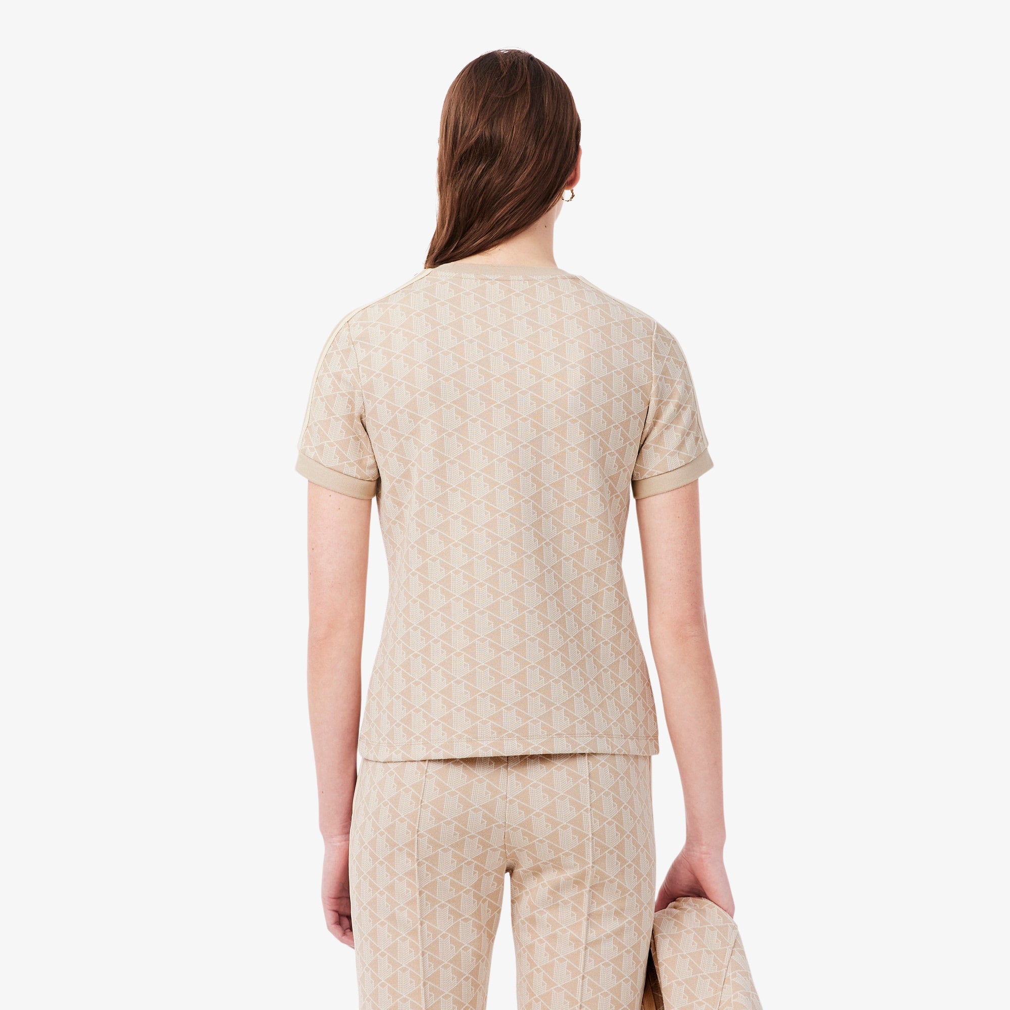 Women's Slim Fit Monogram T-Shirt - Beige / Blanc