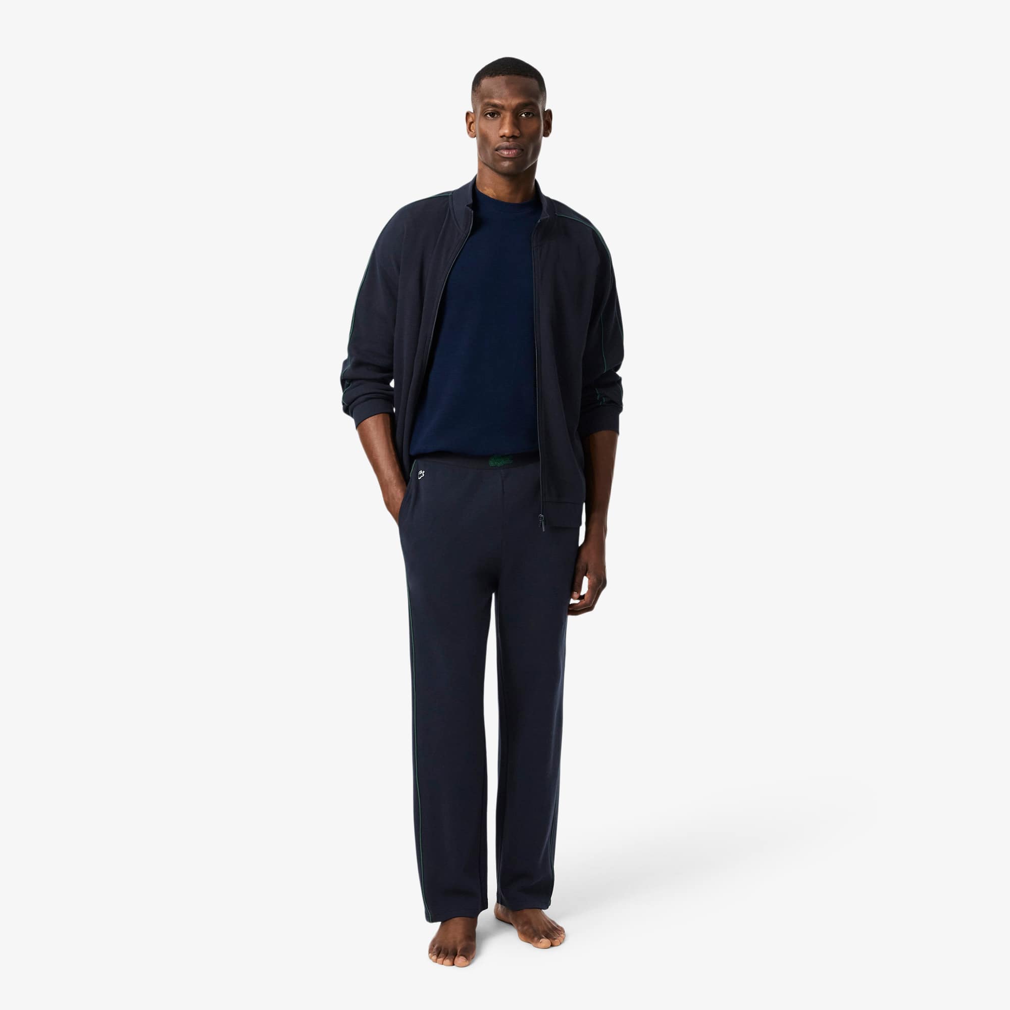 Men's Waffled Cotton Lounge Pants - Navy Blue / Green