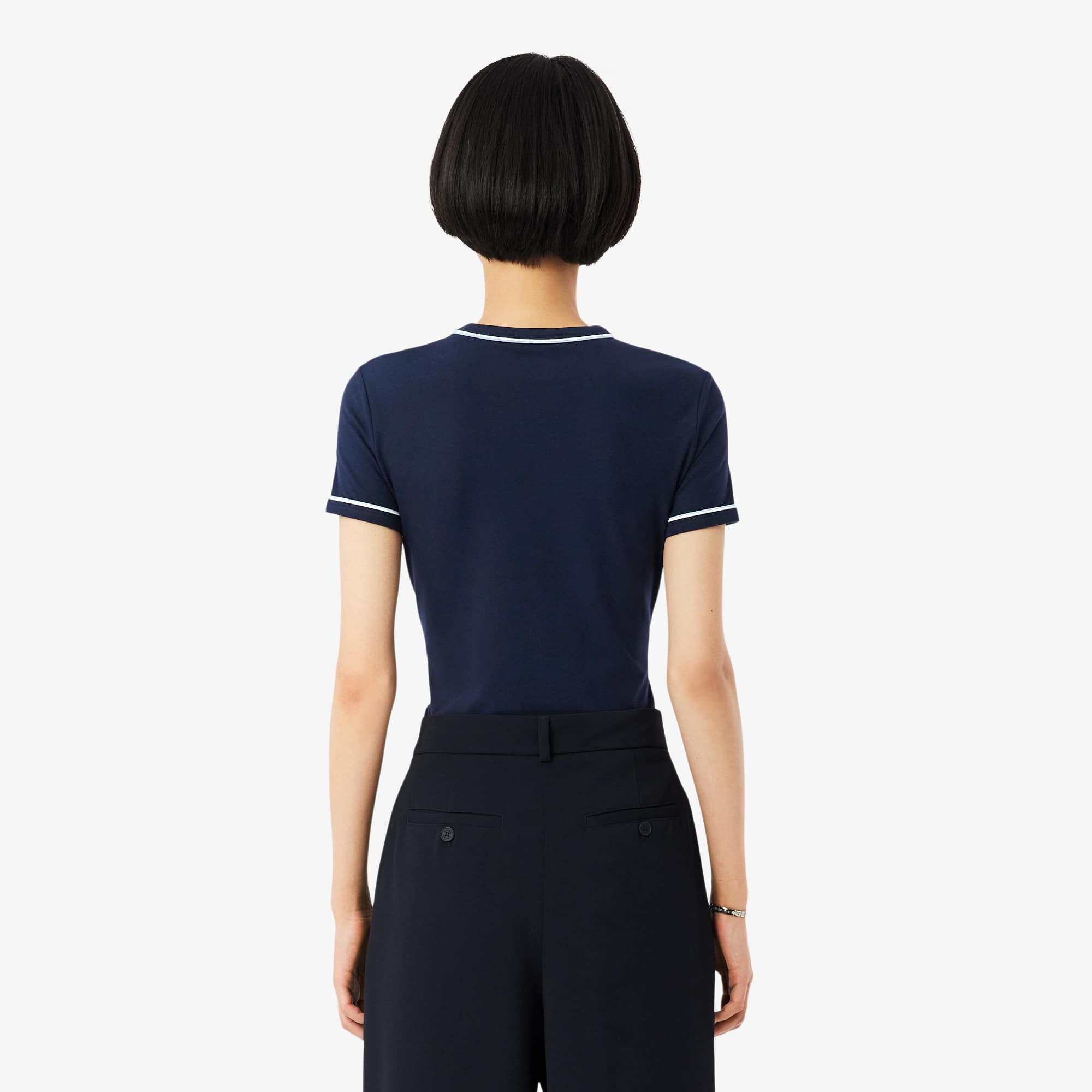 Women's Contrast Trim Jersey T-Shirt - Bleu Marine / Bleu Clair / Blanc