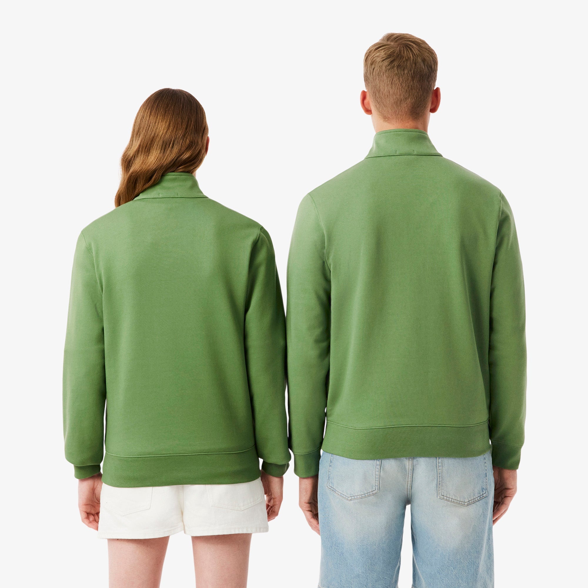 High Neck Embossed Zipped Sweatshirt - Green