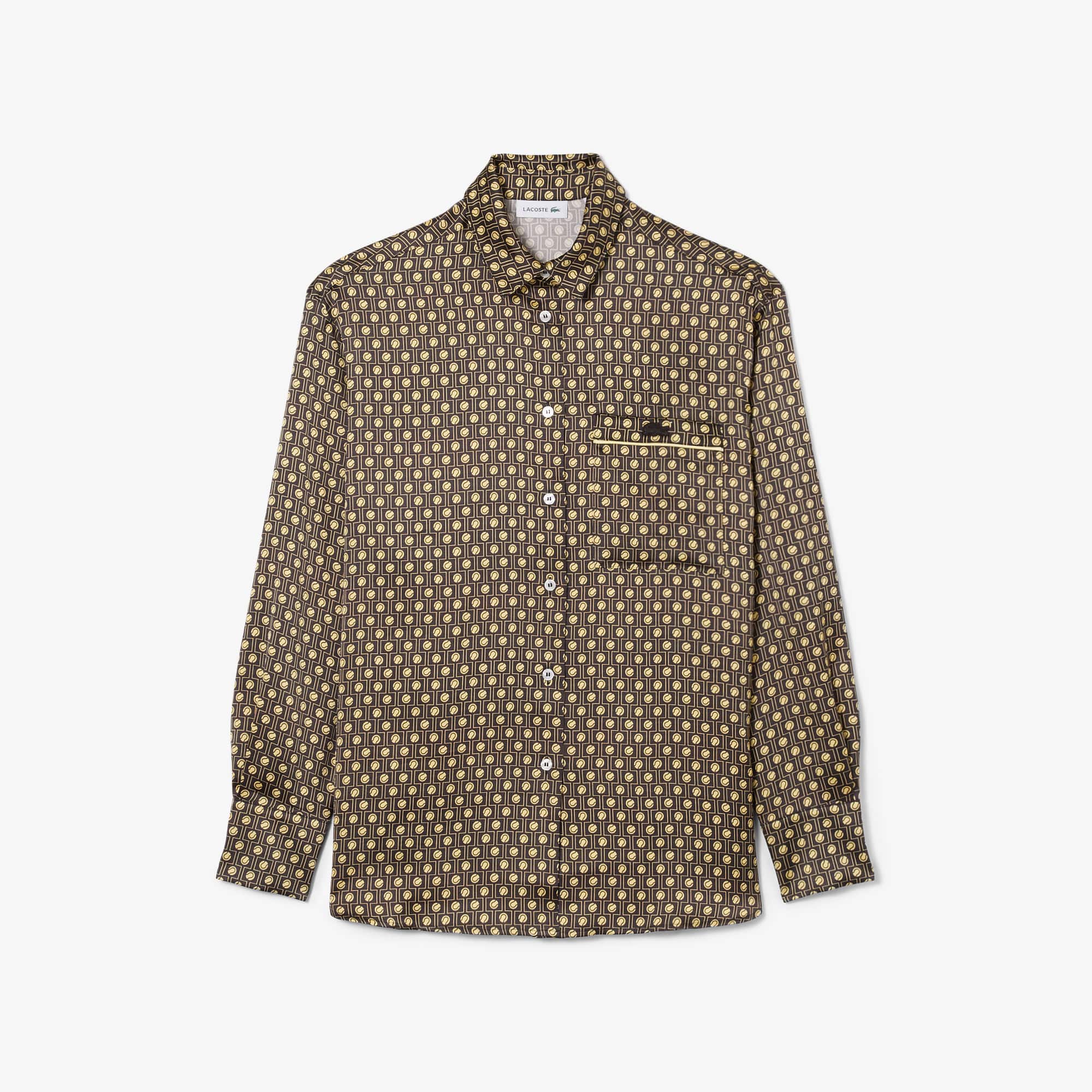 Oversized Printed Satin Shirt - Marron / Jaune