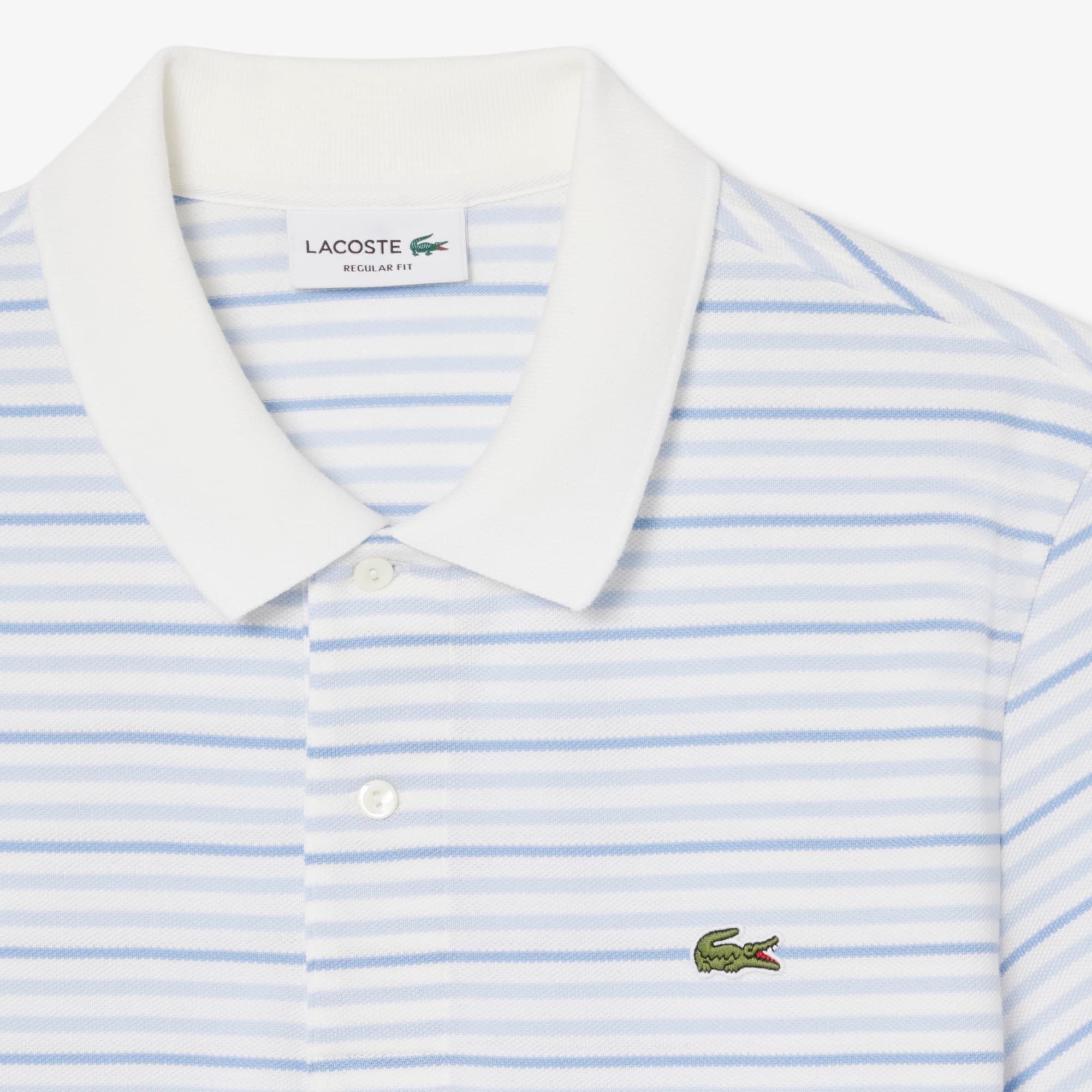 Classic Fit Striped Petit Piqué Polo - Light Blue / White