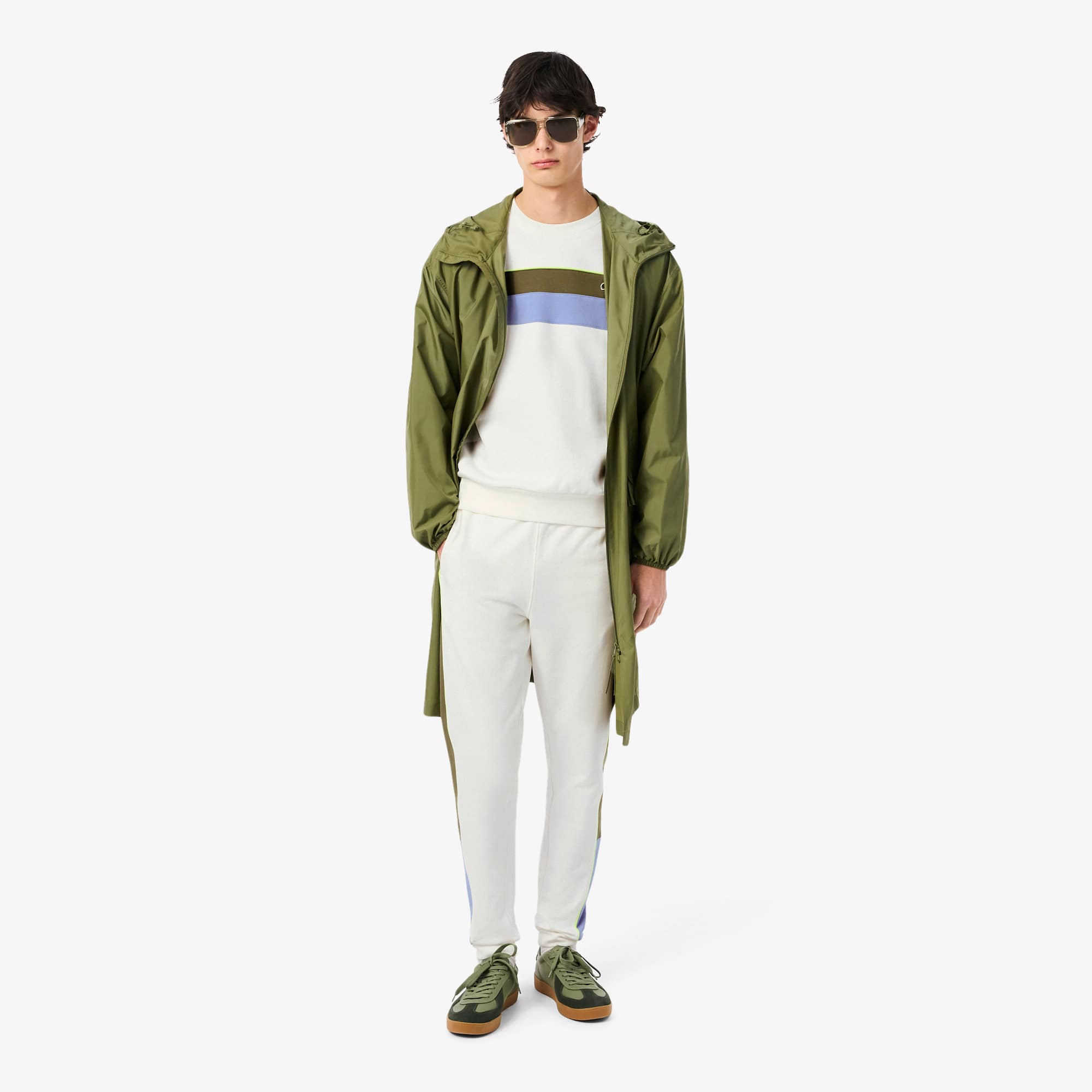Men's Colorblock Fleece Sweatshirt - White / Khaki Green / Purple
