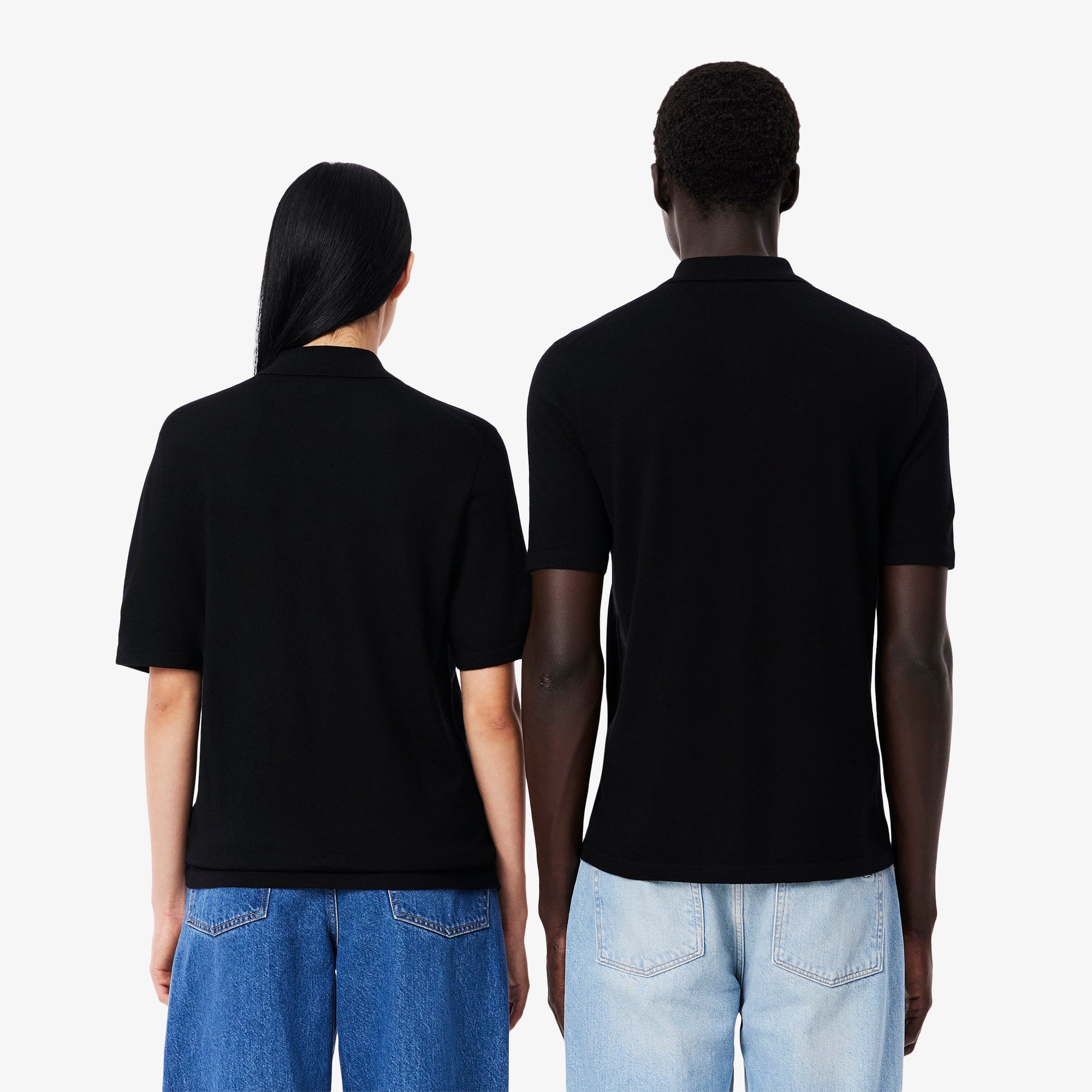 Unisex Short Sleeve Merino Wool Polo Sweater - Black